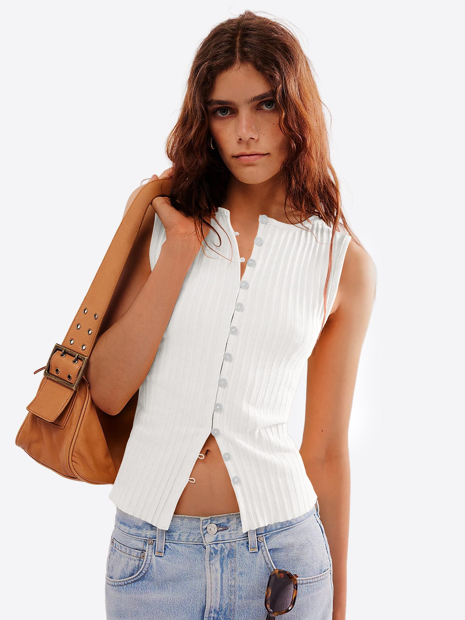 Imily Bela Strickweste Damen Knopf-Weste in kurz geschnitten (Packung, 1-tlg., 1per-Pack) figurumspielend