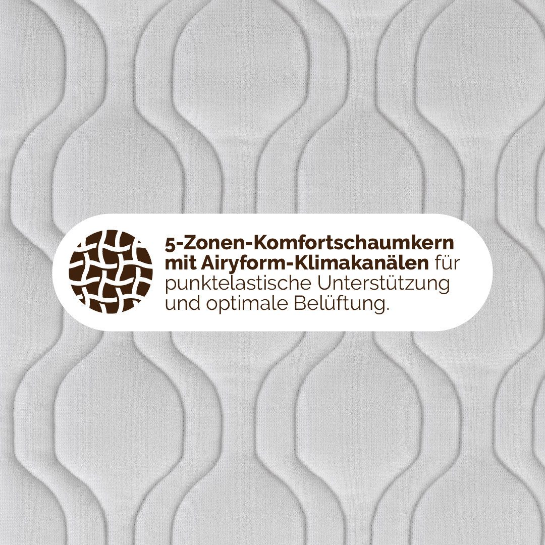 Komfortschaummatratze Airy Form 19, DI QUATTRO, 19 cm hoch, Matratze mit atmungsaktivem Kern, 90x200 cm und weitere Größen – Bild 5 von 5