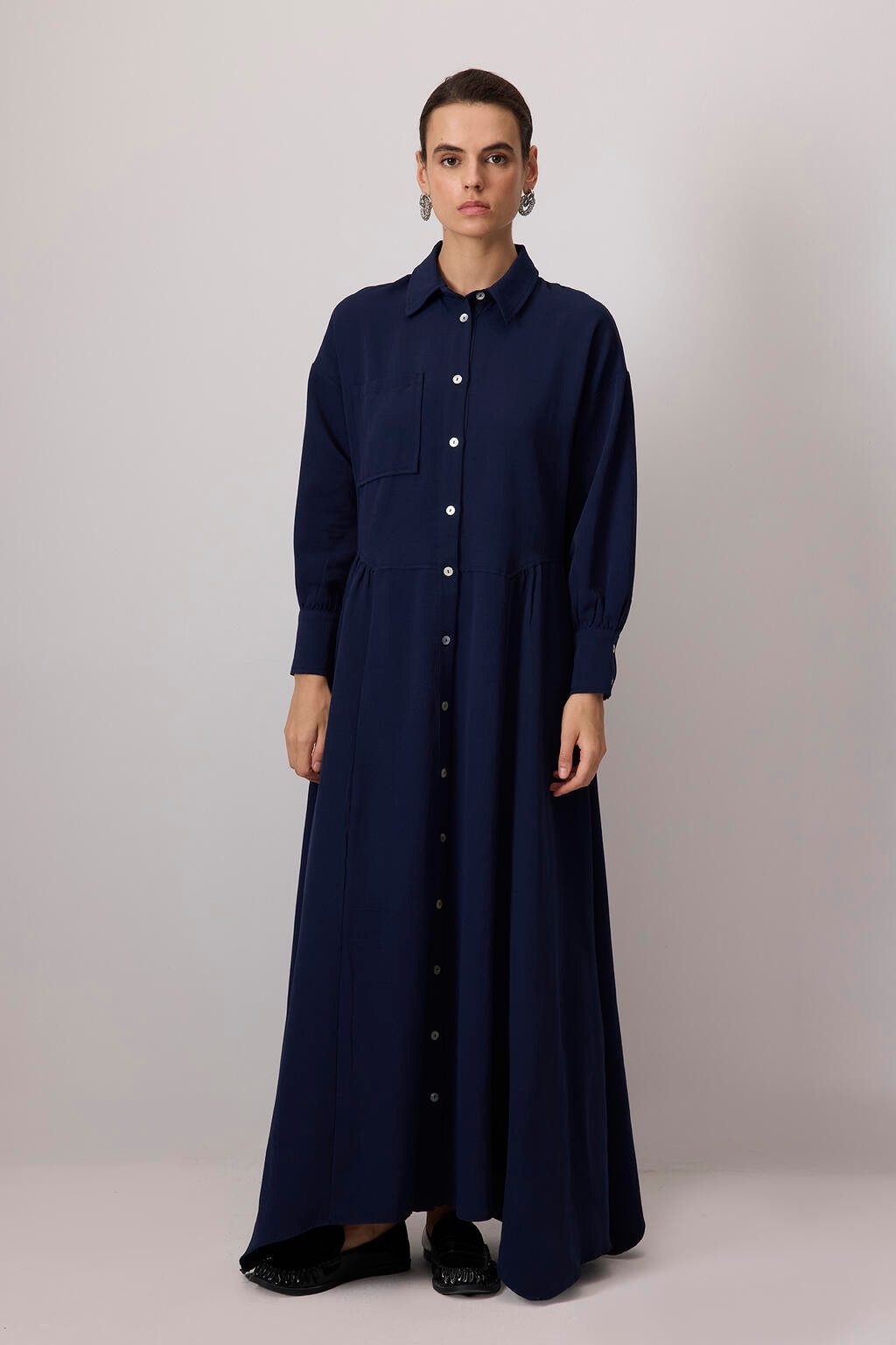 touche prive Maxikleid Leinenkleid mit Struktur und Muschelknopf