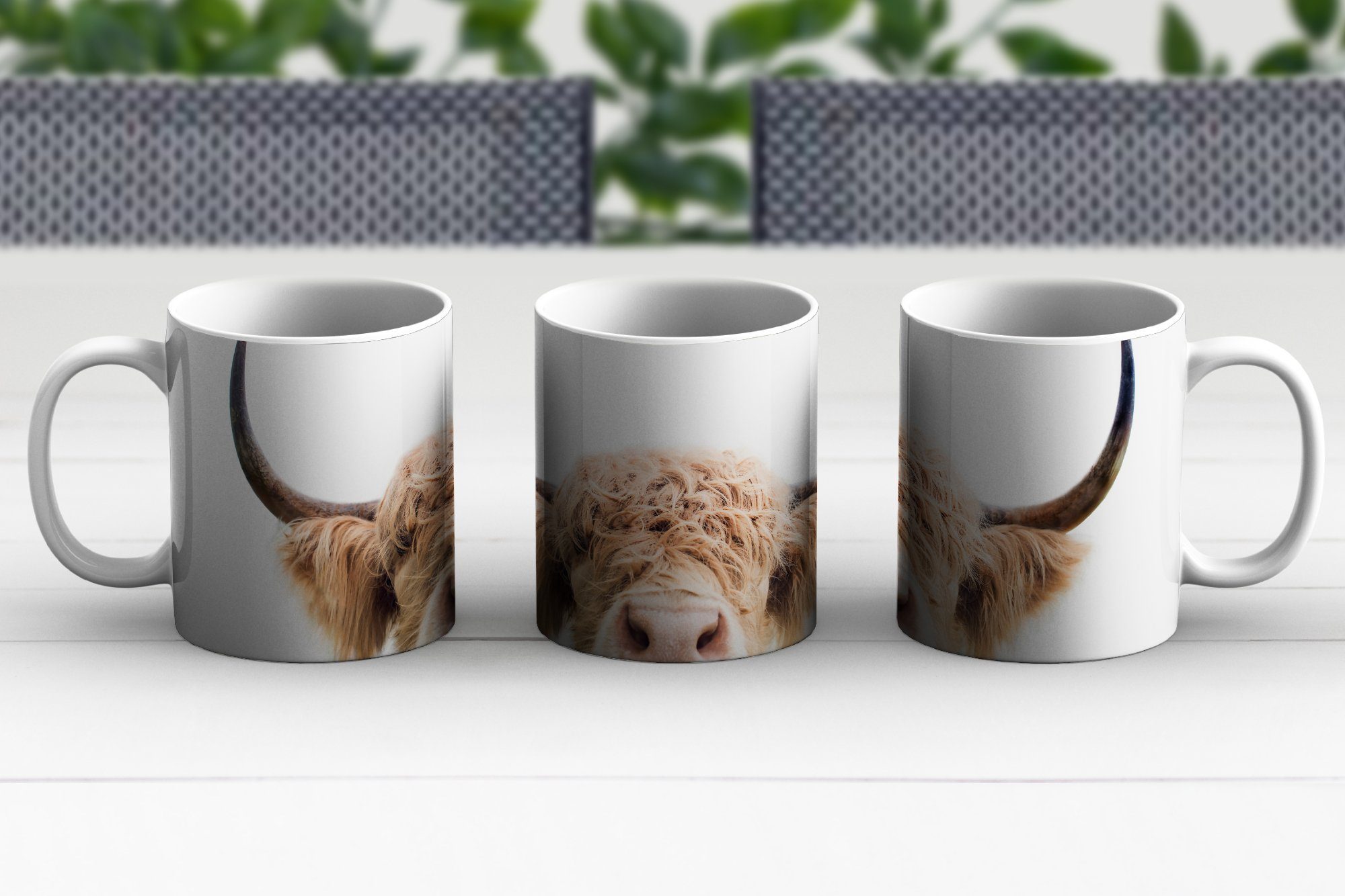 - Tiere Keramik, Hörner Natur, MuchoWow Teetasse, - Kuh Geschenk Teetasse, Kaffeetassen, Becher, Tasse -