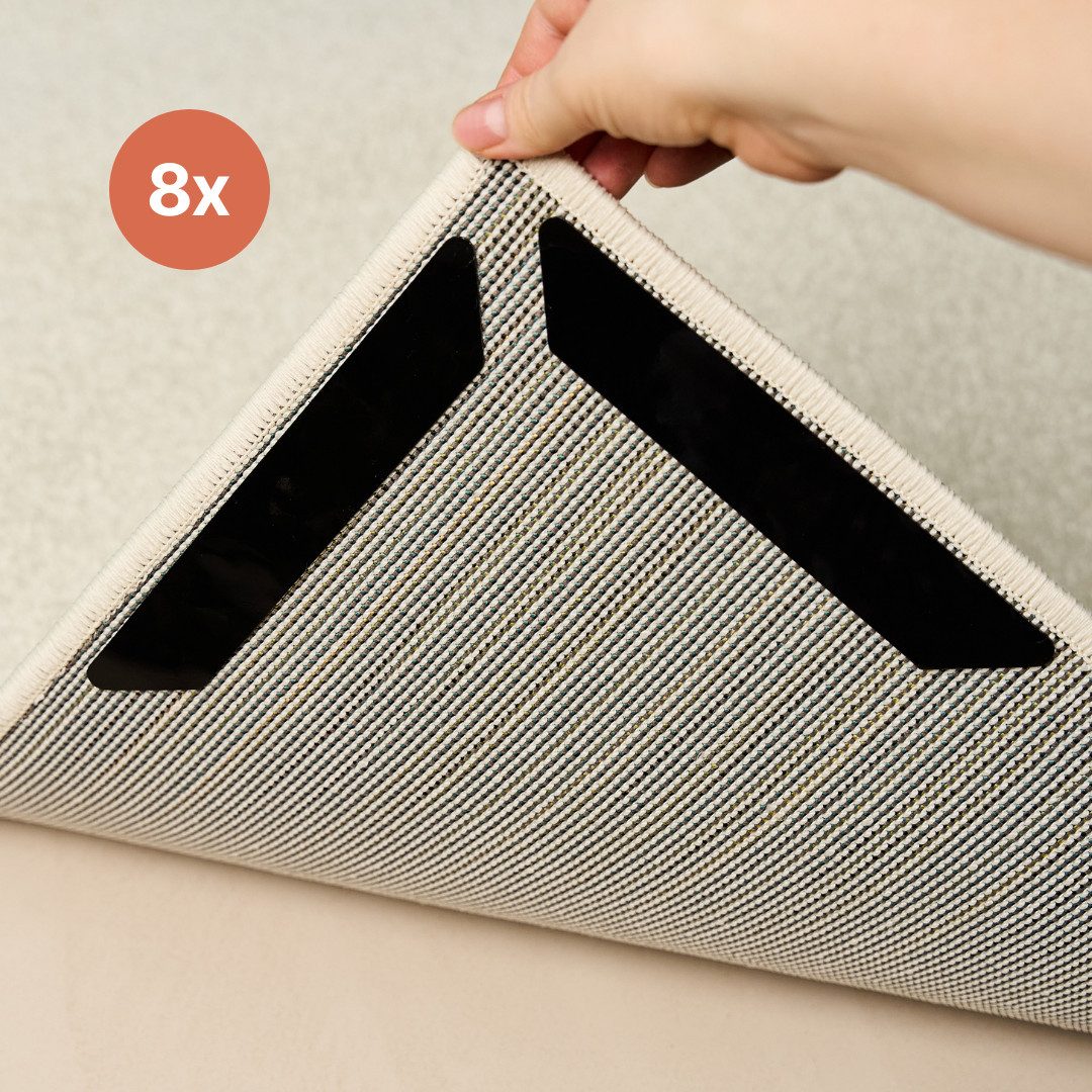 Tapiso Antirutsch Teppichunterlage 8-teiliges Set Teppich Greifer, (Set, 8-St., 8 x selbstklebender Antirutsch-Teppichgreifer (180x30mm), selbstklebend, rutschfest, wiederverwendbar, extraflach & unsichtbar