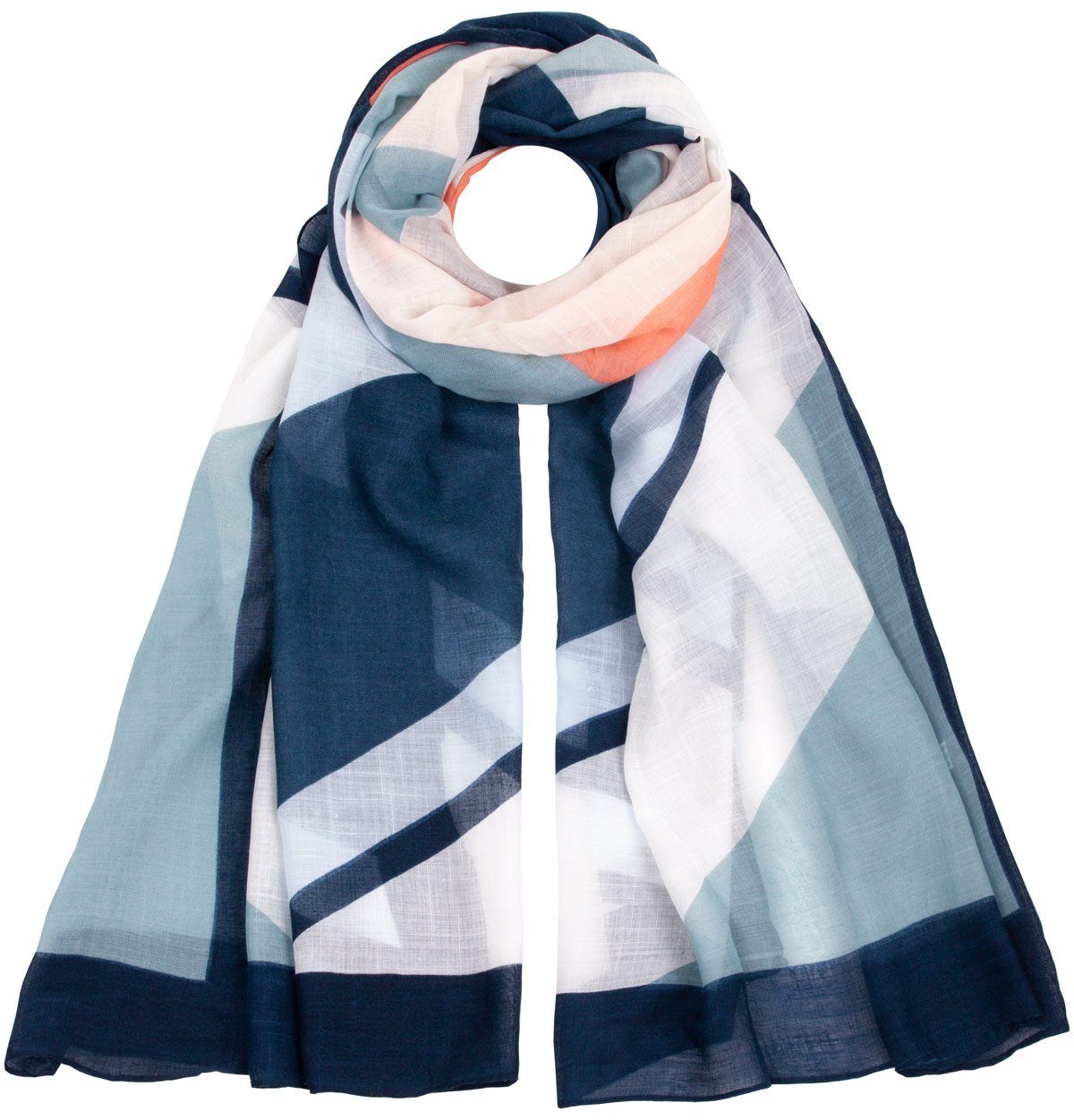 Faera Modeschal, Damen Schal geometrisch gemusterter weicher und leichter Damenschal marineblau