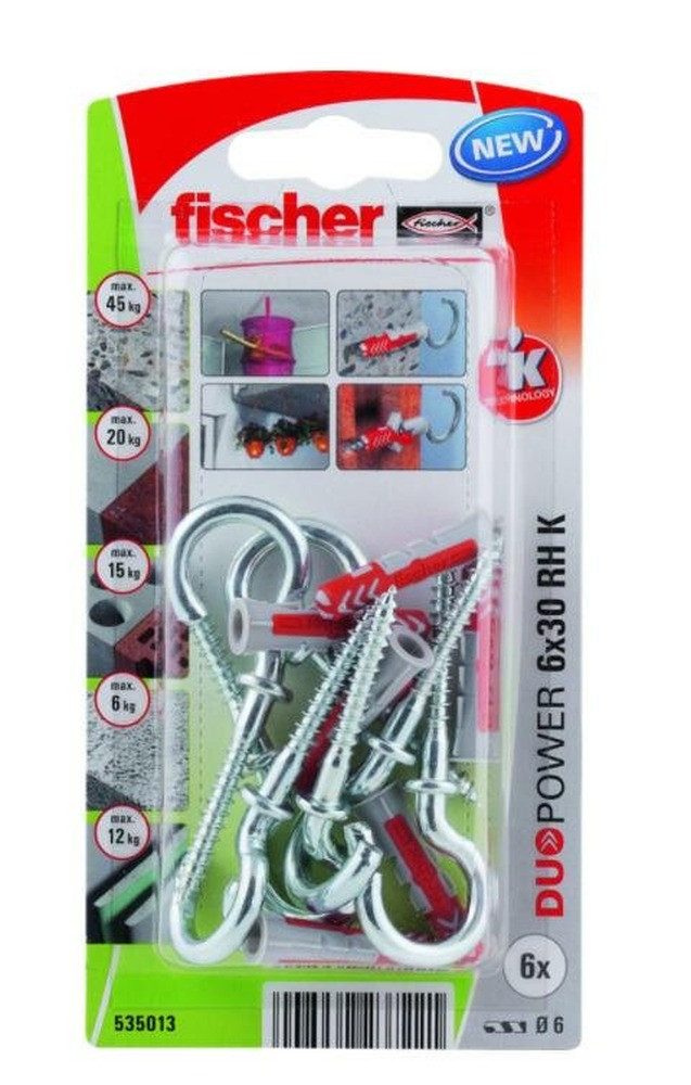 Fischer Universaldübel FISCHER DUOPOWER Dübel 6x30 mit Rundhaken / 6 Stück