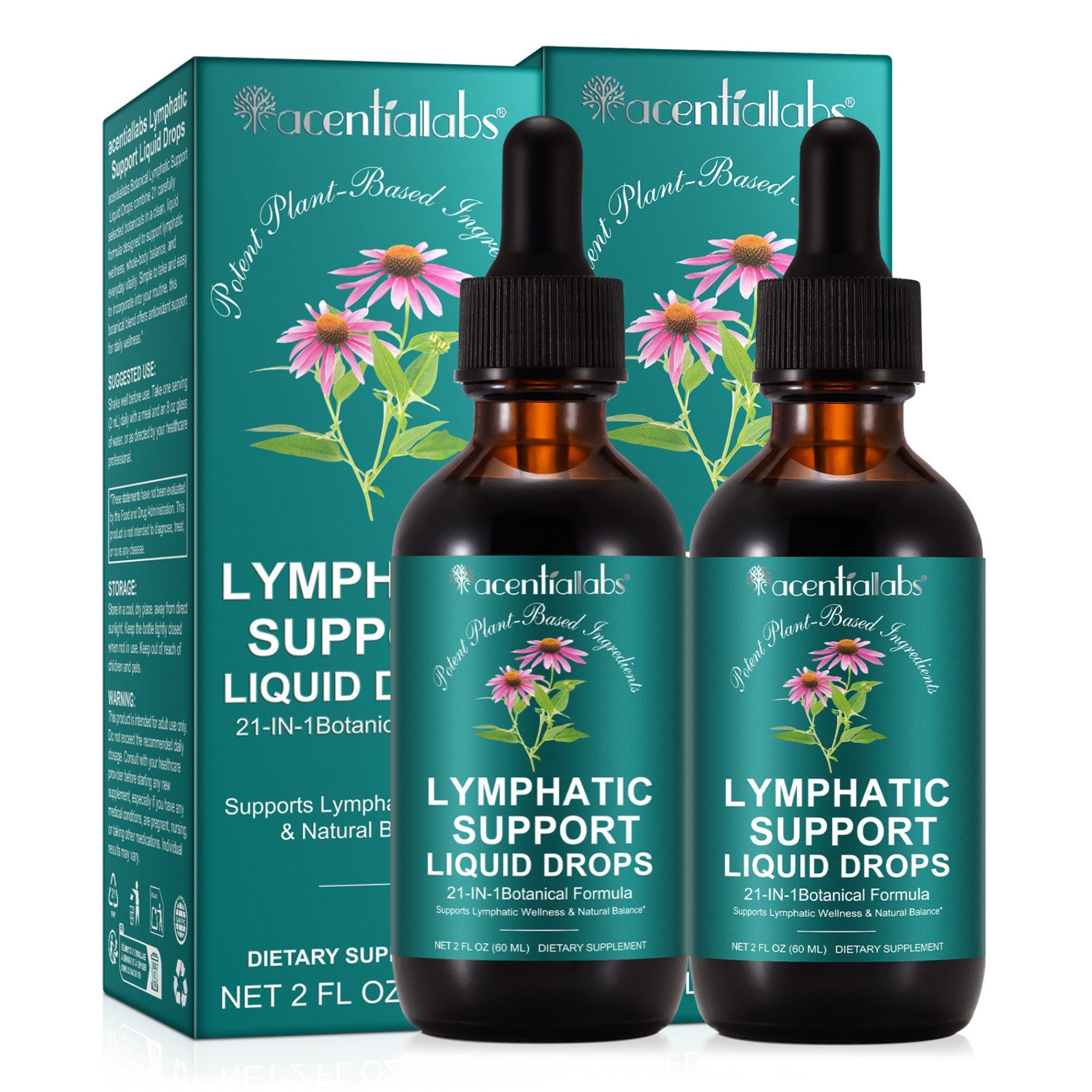 Acentiallabs Lymphdrainage Lymphatic Tropfen Natürliche Balance Wohlbefinden Tropfen, 120 ml, All-In-One Produkt, Nahrungsergänzungsmittel, Tropfen