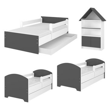 iGLOBAL Kinderbett Komplettbett 140x70 cm für Mädchen und Jungen (Absturzsicherung (links/rechts) verschieden Varianten), Schaumstoffmatratze und Schublade