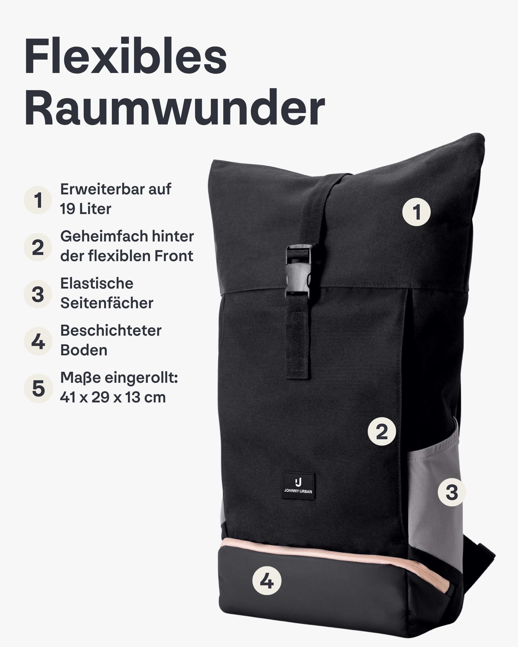 Johnny Urban Cityrucksack Allen Medium Rolltop mit Laptopfach (1-tlg), Wasserabweisend