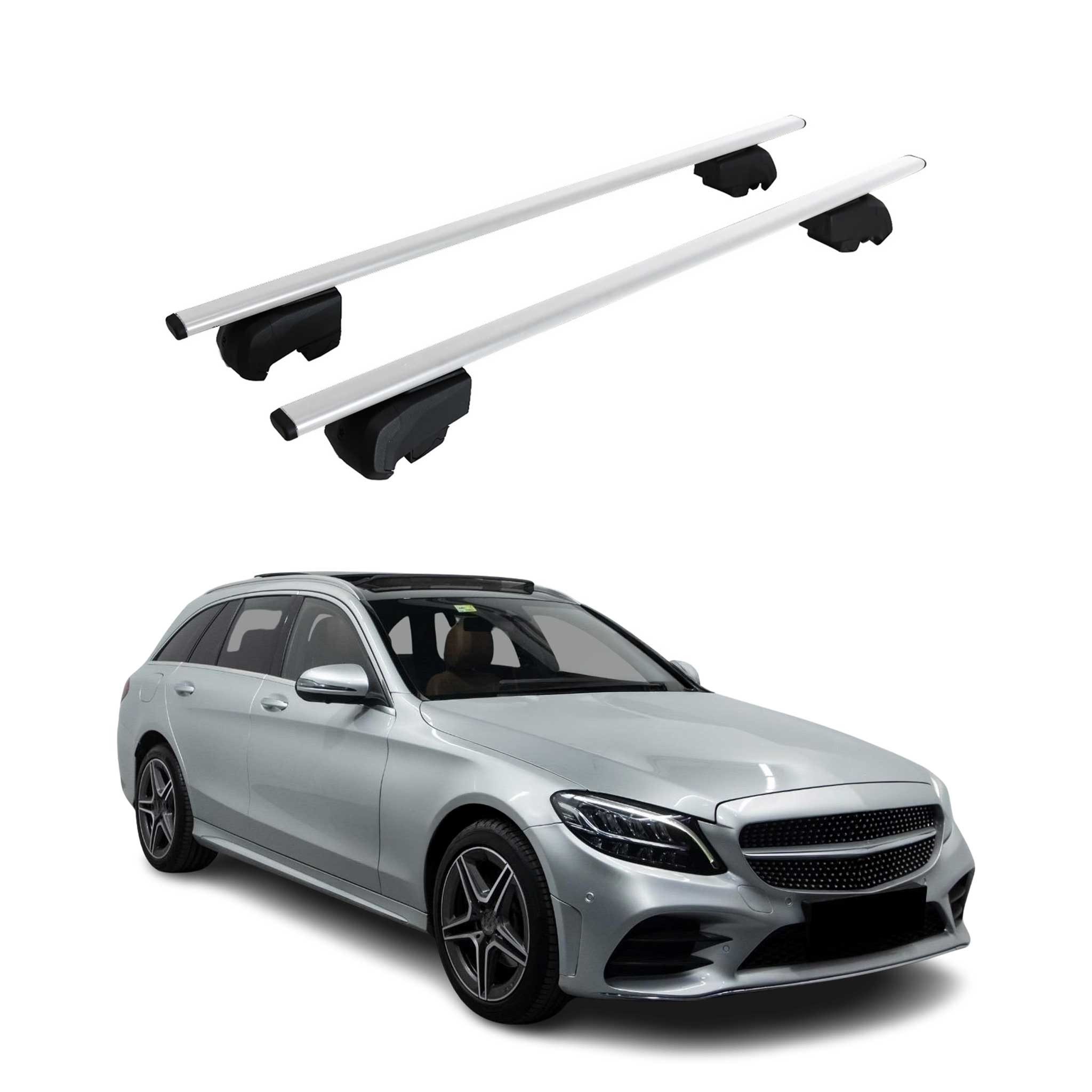 OMAC Dachträger Gepäckträger für Mercedes C-Klasse S205 2014-2021 ABE Silber 2x (2-St), Wasserbeständig,Abnehmbar,Multifunktional,Leichtgewichtig