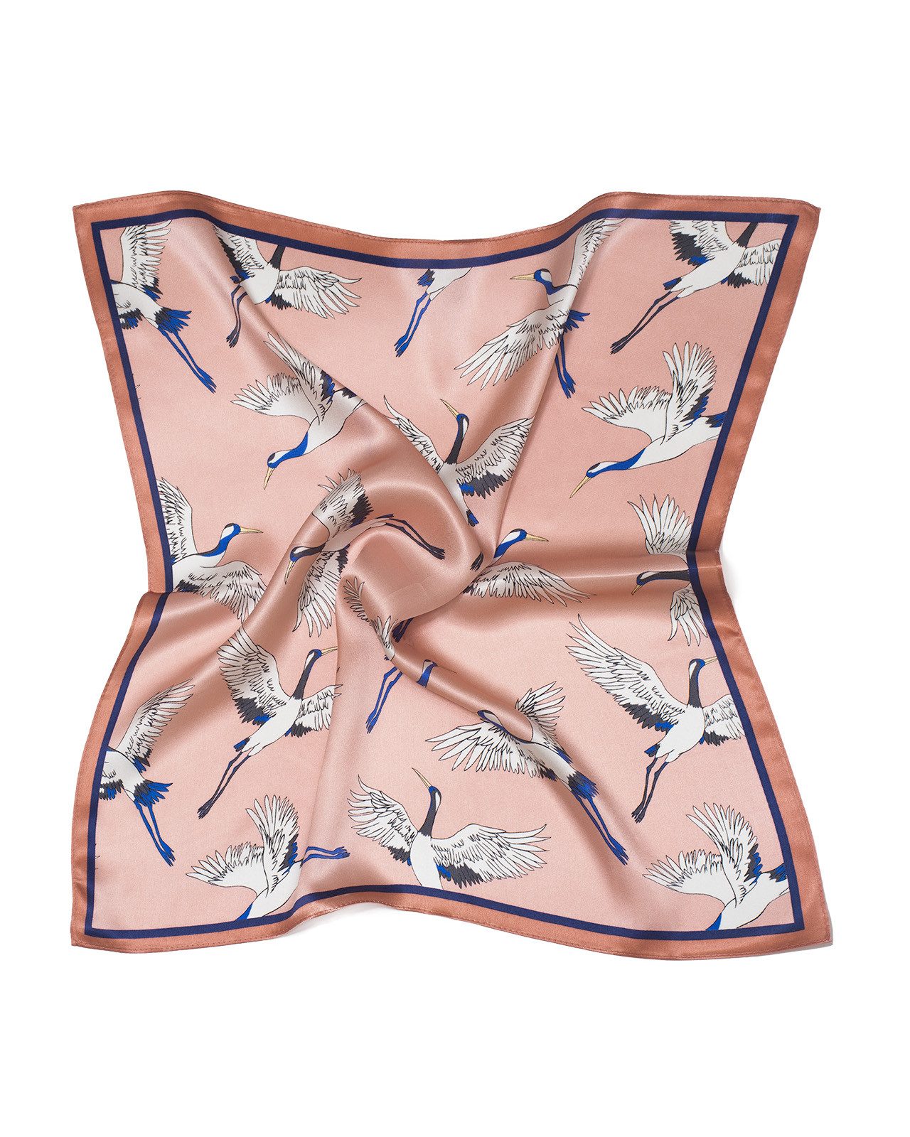 MayTree Seidentuch quadratisch Kranich 53x53 grün, Nickituch, Bandana-Schal, (Stück), 100% Seide