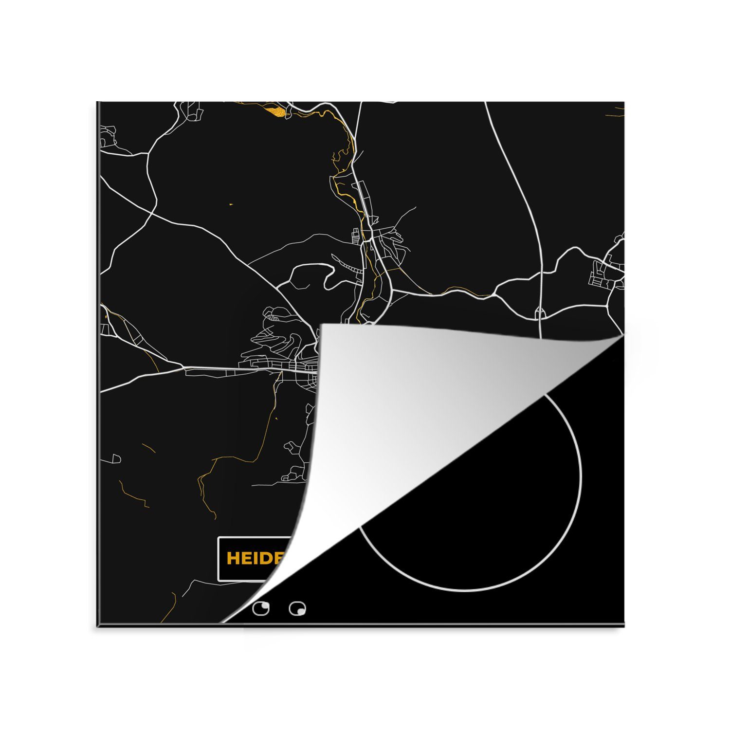Vinyl, - Ceranfeldabdeckung, an cm, küche Gold - für Heidenheim Herdblende-/Abdeckplatte tlg), Arbeitsplatte Brenz 78x78 MuchoWow Karte, - - (1 Stadtplan Karte der