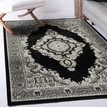 Orientteppich Kurzflor Wohnzimmerteppich, Vimoda, rechteckig, Höhe: 8 mm, klassisch, Ornament, mit Bordüre, schwarz