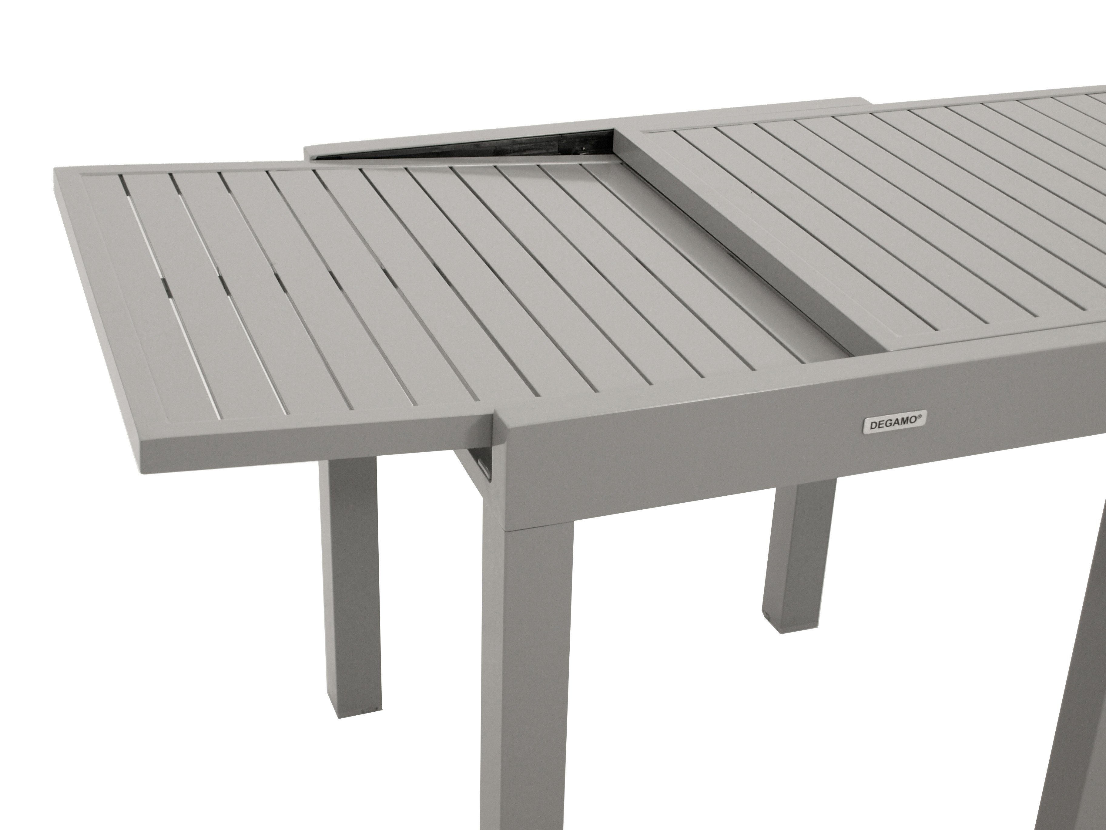DEGAMO Gartentisch TIRANA, ausziehbar 70/140x70cm, Aluminium wetterfest, silbergrau