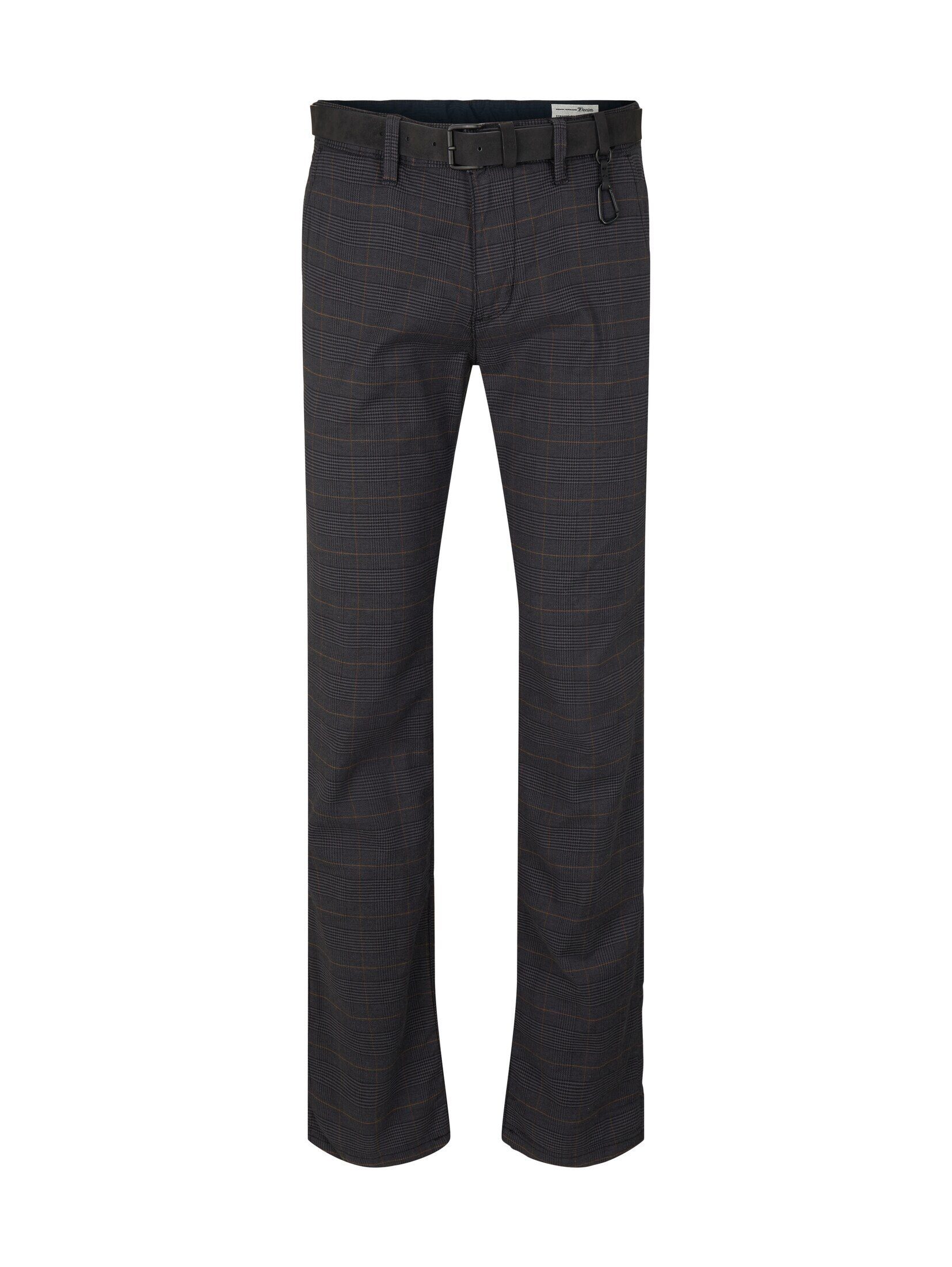 TOM TAILOR Denim yarn brown Gürtel mit Chinohose check Chinohose grey dye Strukturierte