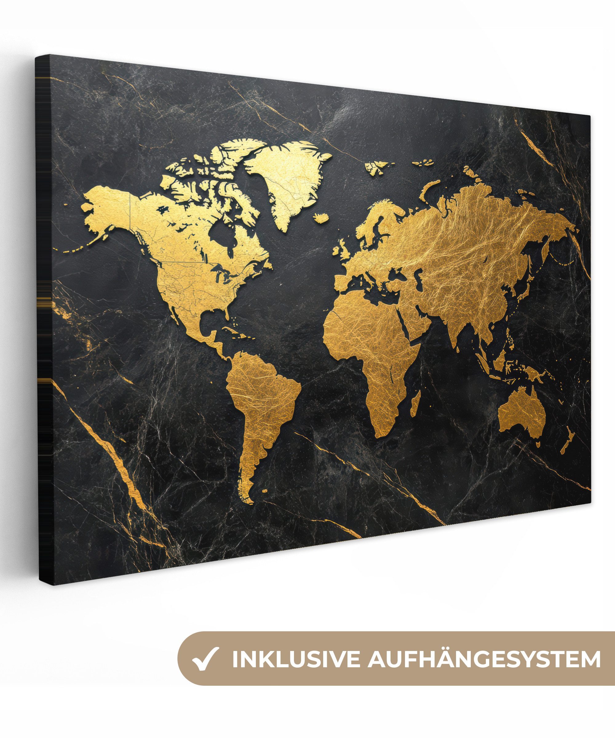 OneMillionCanvasses® Leinwandbild Weltkarte - Gold - Marmor, Fotodruck (1 S günstig online kaufen