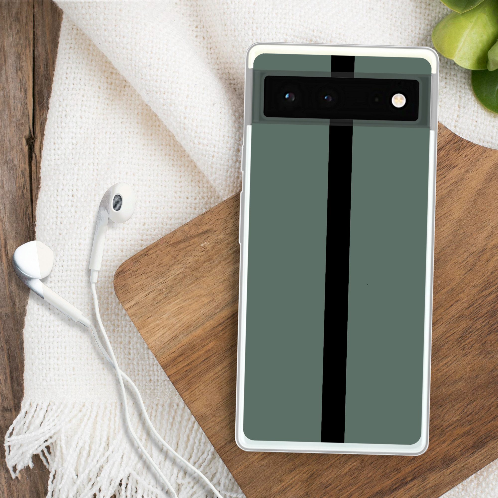 MuchoWow Handyhülle für Google Pixel 6 Grün - Schwarz - Gestreift - Minimalistisch, Handy Case, Silikon, Bumper Case Dünn