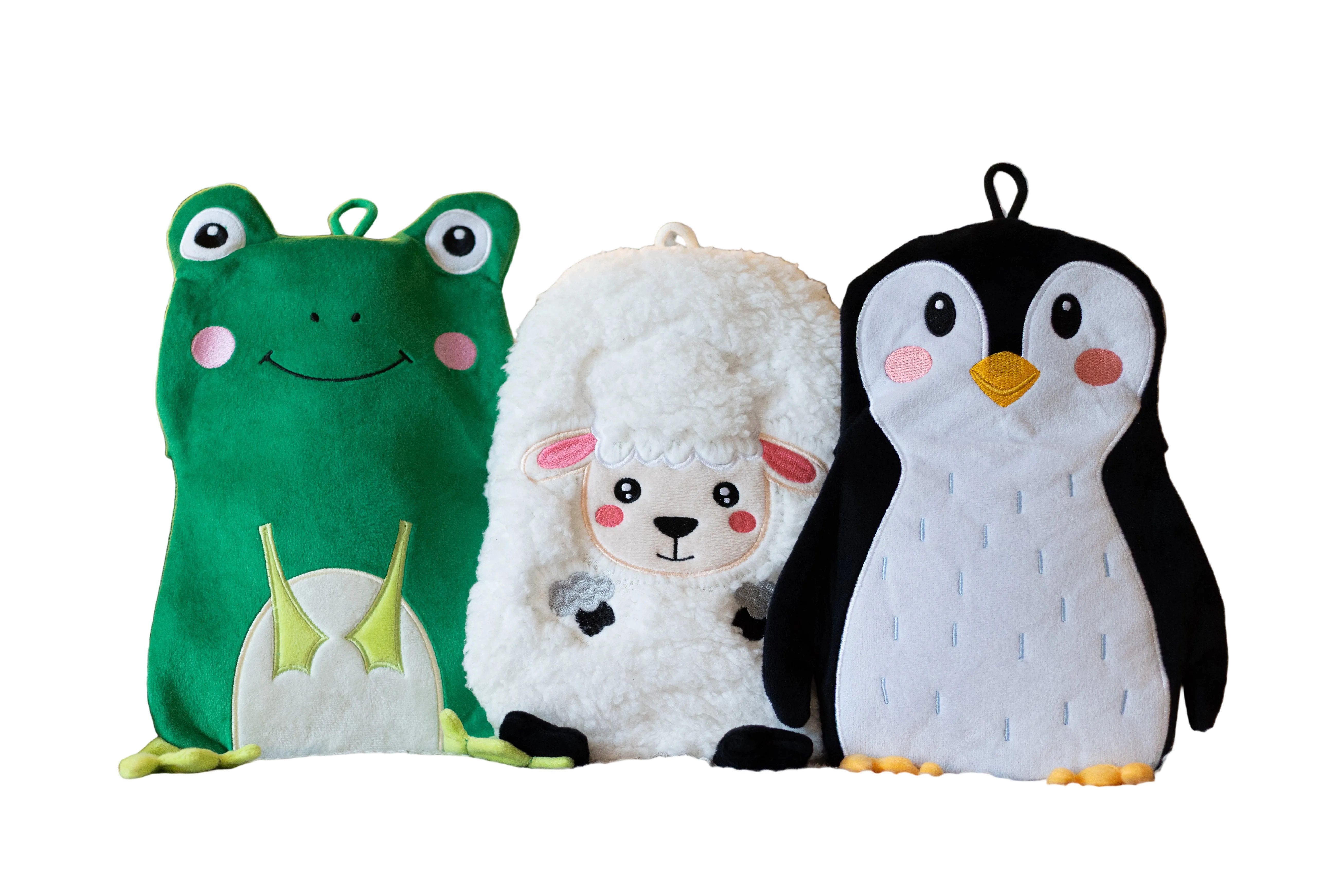 Steuber Wärmflasche Kuschlige Kinder Wärmflaschen Hansi & seine Tier-Freunde, (Einzel-Wärmflasche mit Tierbezug, Einzelartikel, erhältlich in vier verschiedenen Tier-Designs), Weiche Kuscheltier-Wärmflasche