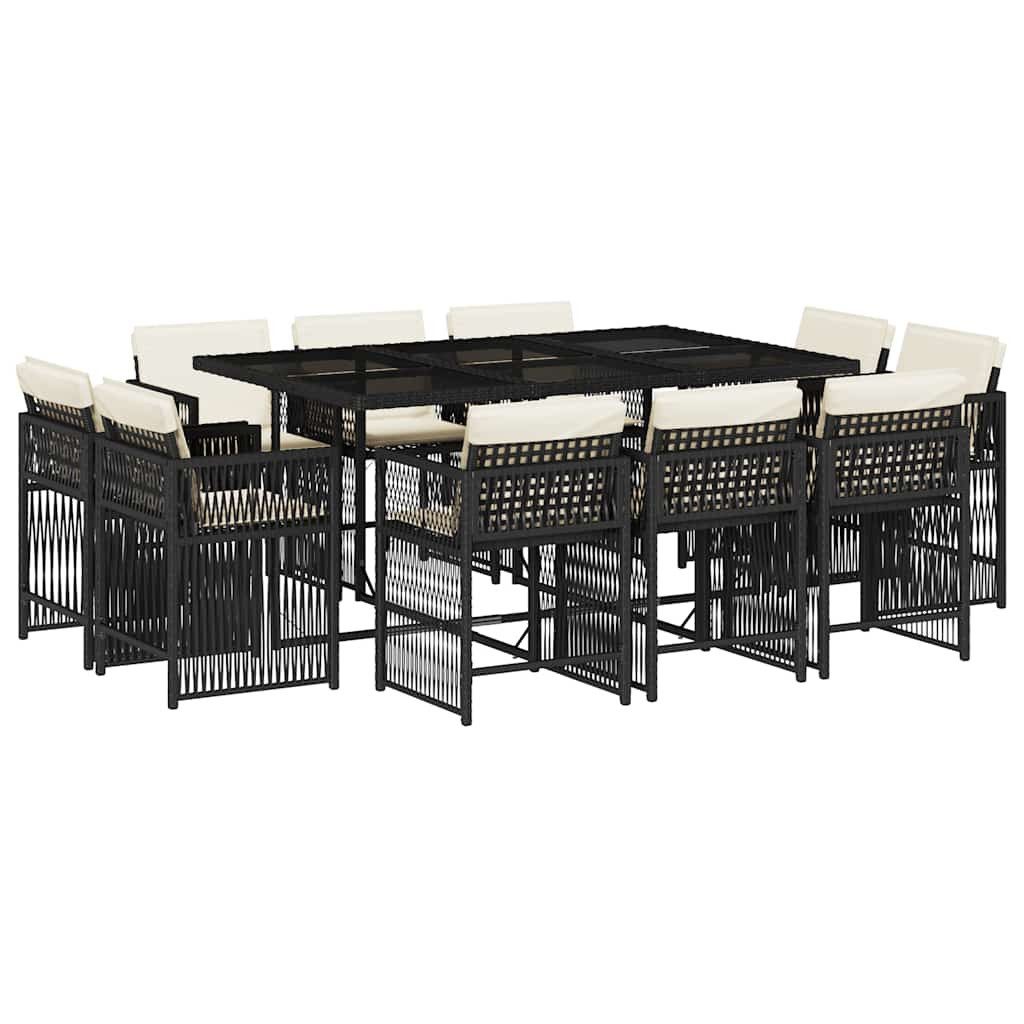 vidaXL Garten-Essgruppe 11-tlg. Garten-Essgruppe mit Kissen Schwarz Poly Rattan, (10-tlg)
