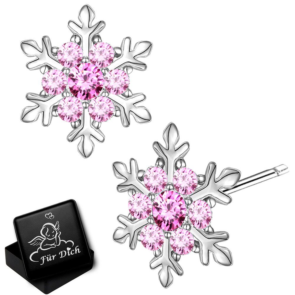 Limana Paar Ohrstecker Schneeflocke Stern 925 Silber Damenohrringe Kinderohrringe Ohrringe (Inkl. Geschenkdose mit Engel Silberohrringe Echtschmuck rosa pink),  – Bild 4 von 5