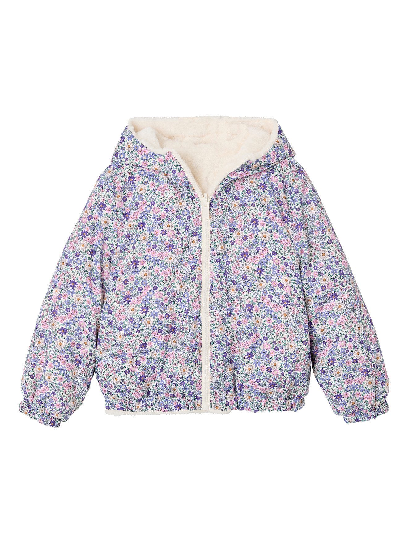 vertbaudet Regenjacke Mädchen Kapuzenjacke mit Leomuster und Teddyfleece wendbar