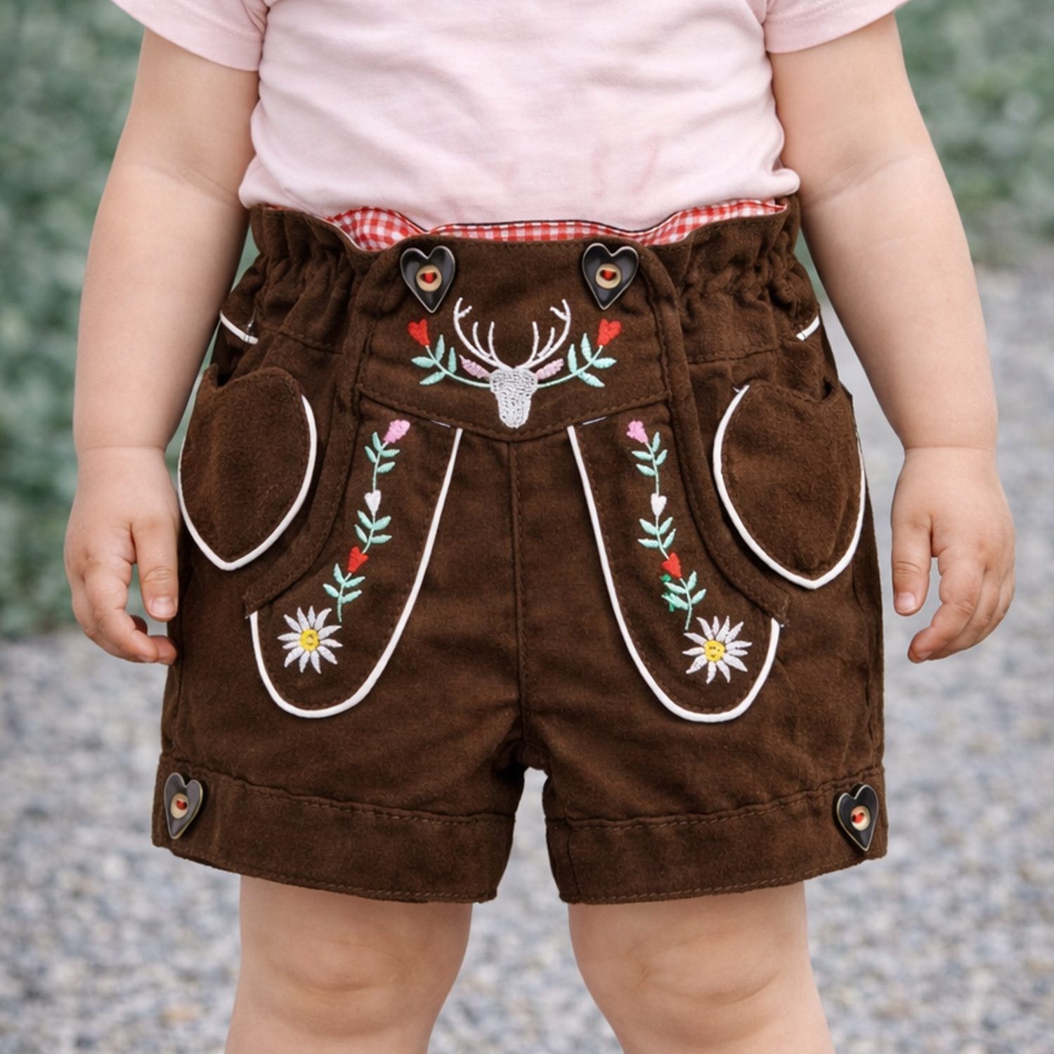 BONDI Trachtenlederhose Mädchen Kunstleder Shorts Hose 'Hirsch' 86855, Br