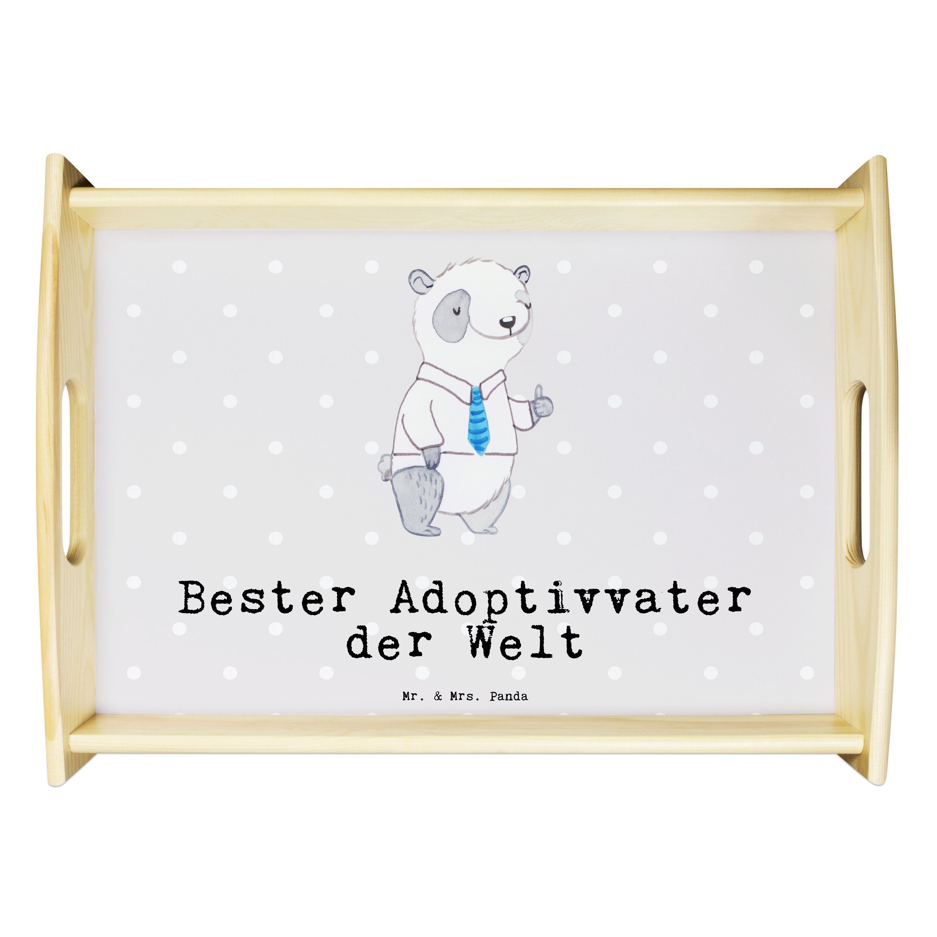 Mr. & Mrs. Panda Bester (1-tlg) Tablett Pastell Geschenk, lasiert, - Panda Welt Echtholz Adoptiv, der - Grau Adoptivvater