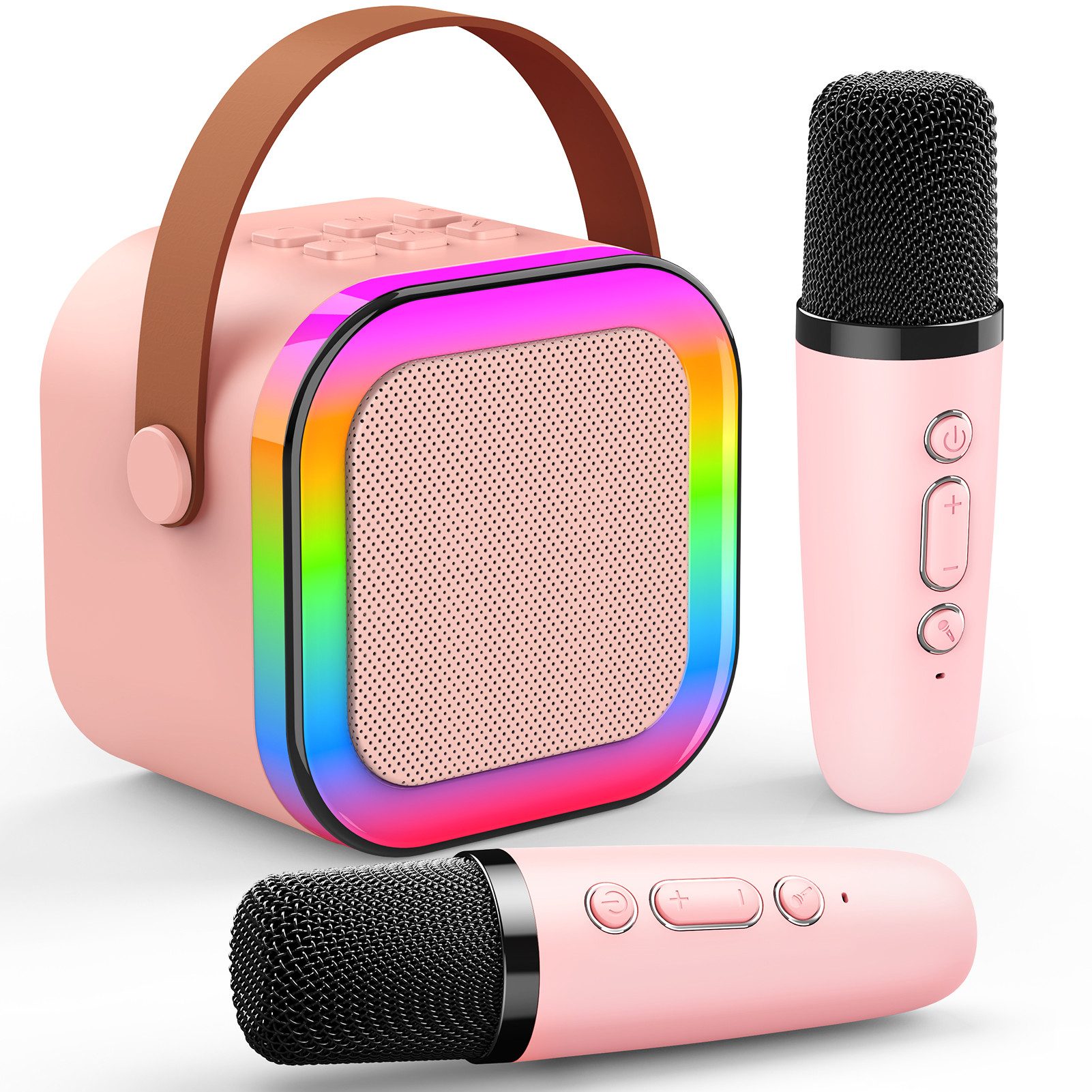 Wootoy Kinder Karaoke Set mit 2 Bluetooth Mikrofonen Tragbarer Lautsprecher Karaoke-Maschine (360° HD-Stereoklang und 5 Stimmeffekte)