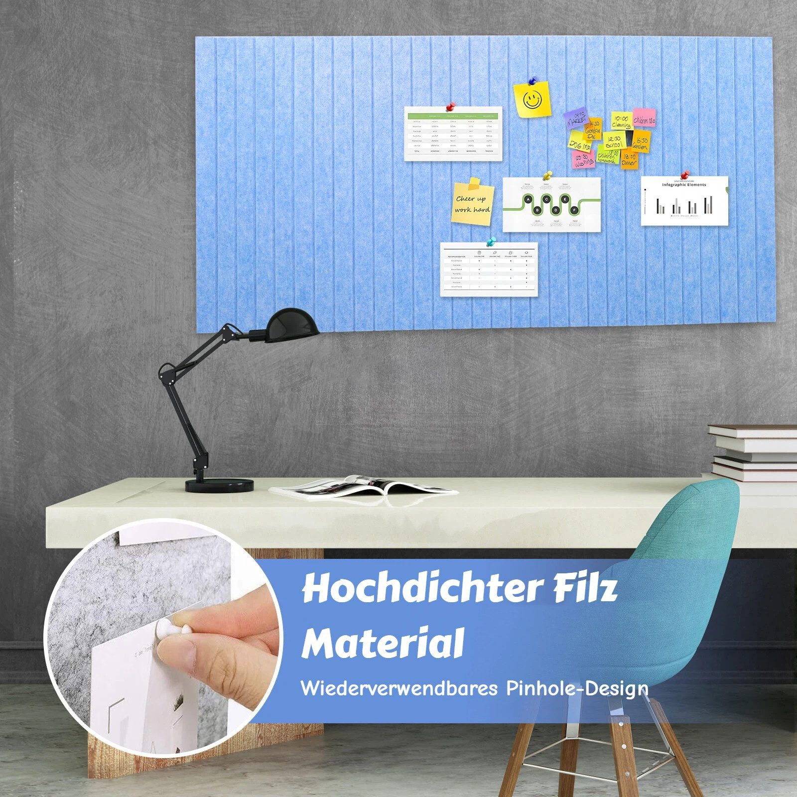 BlingBin Pinnwand Filz Pinnwand Selbstklebend Faltbare Fototafel Memotafeln, (1 Stück, 1-tlg., 60*40cm), Wanddekoration vision board für Büro Küche,Fotos Memos,hellblau