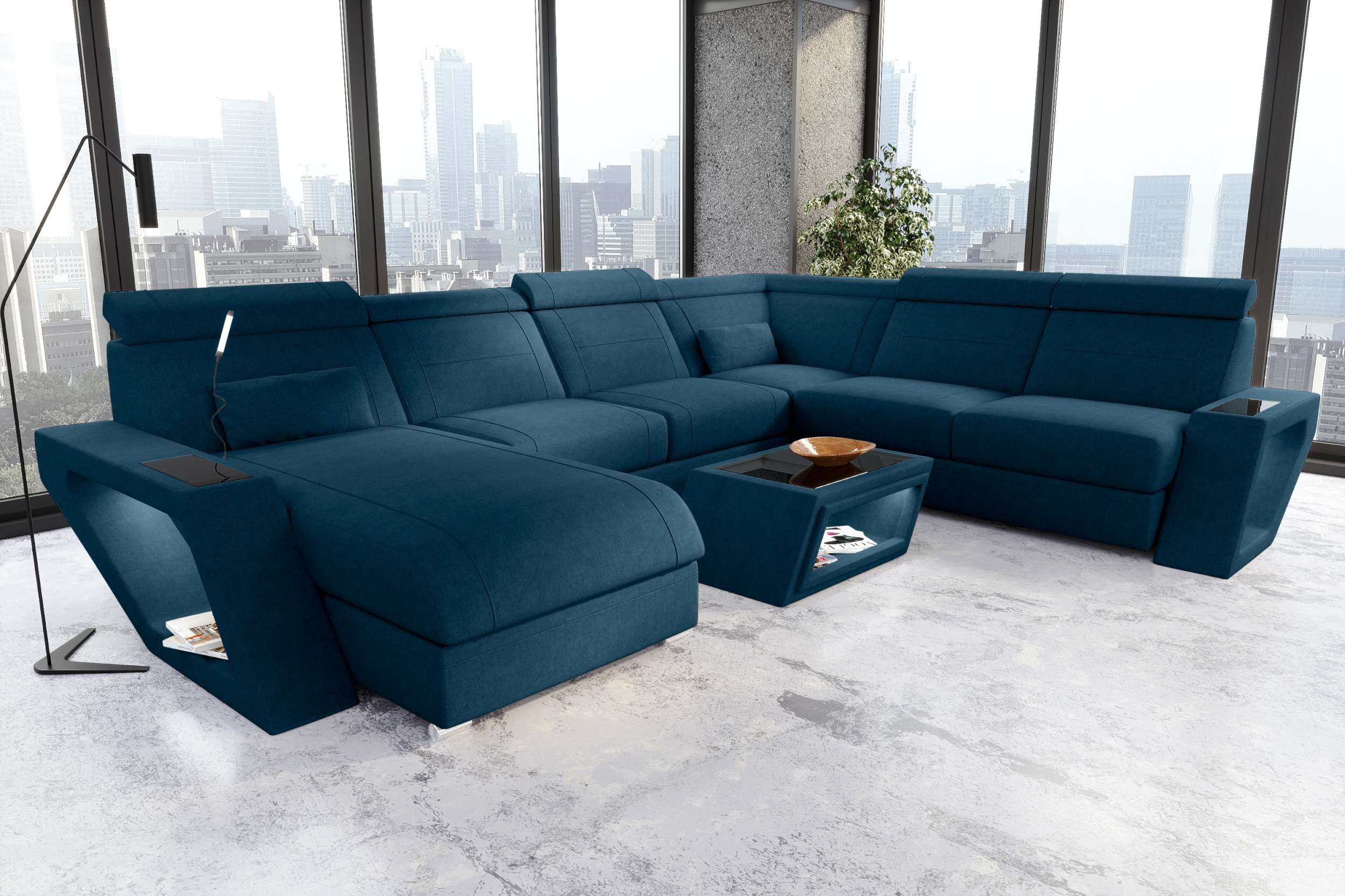 Sofa Dreams Wohnlandschaft XXL Wohnlandschaft Catania Stoffsofa, Wohnlandschaft, U-Form, Polster XXL Couch in U-Form mit LED, inkl. 2 Zierkissen