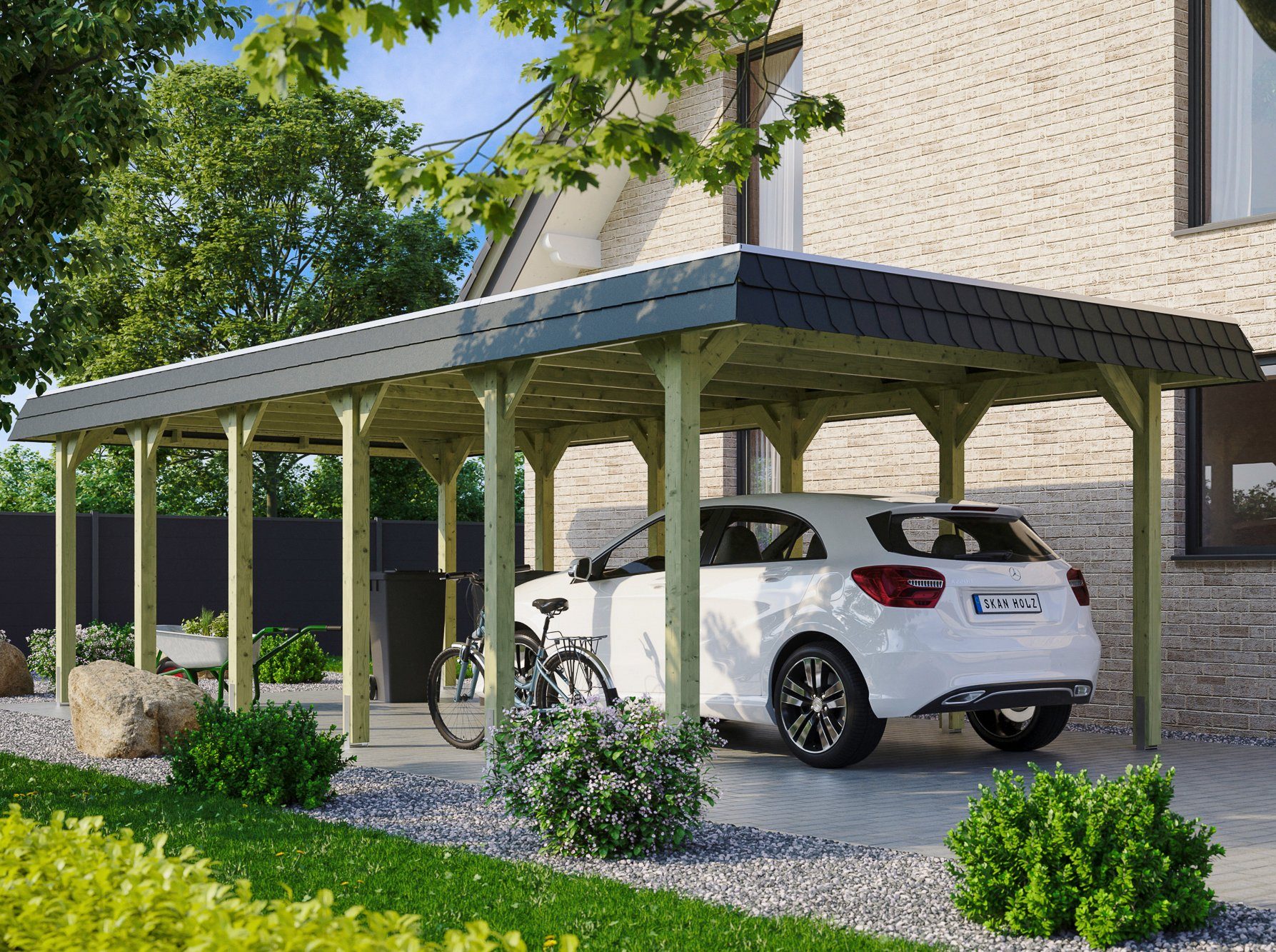 Skanholz Einzelcarport Spreewald, BxT: 396x893 cm, 209 cm Einfahrtshöhe,  Flachdach-Carport mit Aluminium-Dachplatten