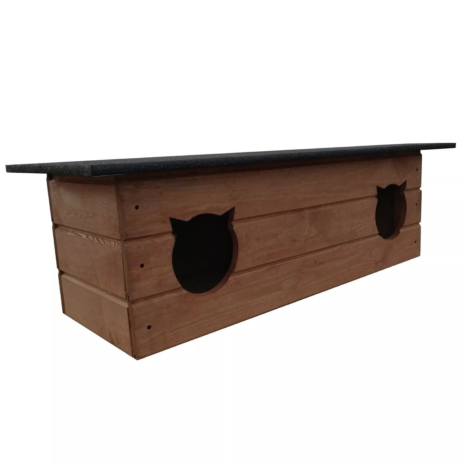 QLS Tierhaus für 2 Katzen 110x40 cm, Katzenhütte Doppelt draußen outdoor winterfest isoliert Holz
