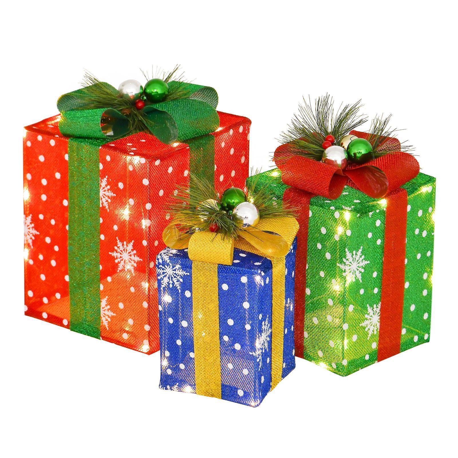 KOMFOTTEU Weihnachtsbaumdecke Geschenkbox, mit 52 warmweiße Lichtern