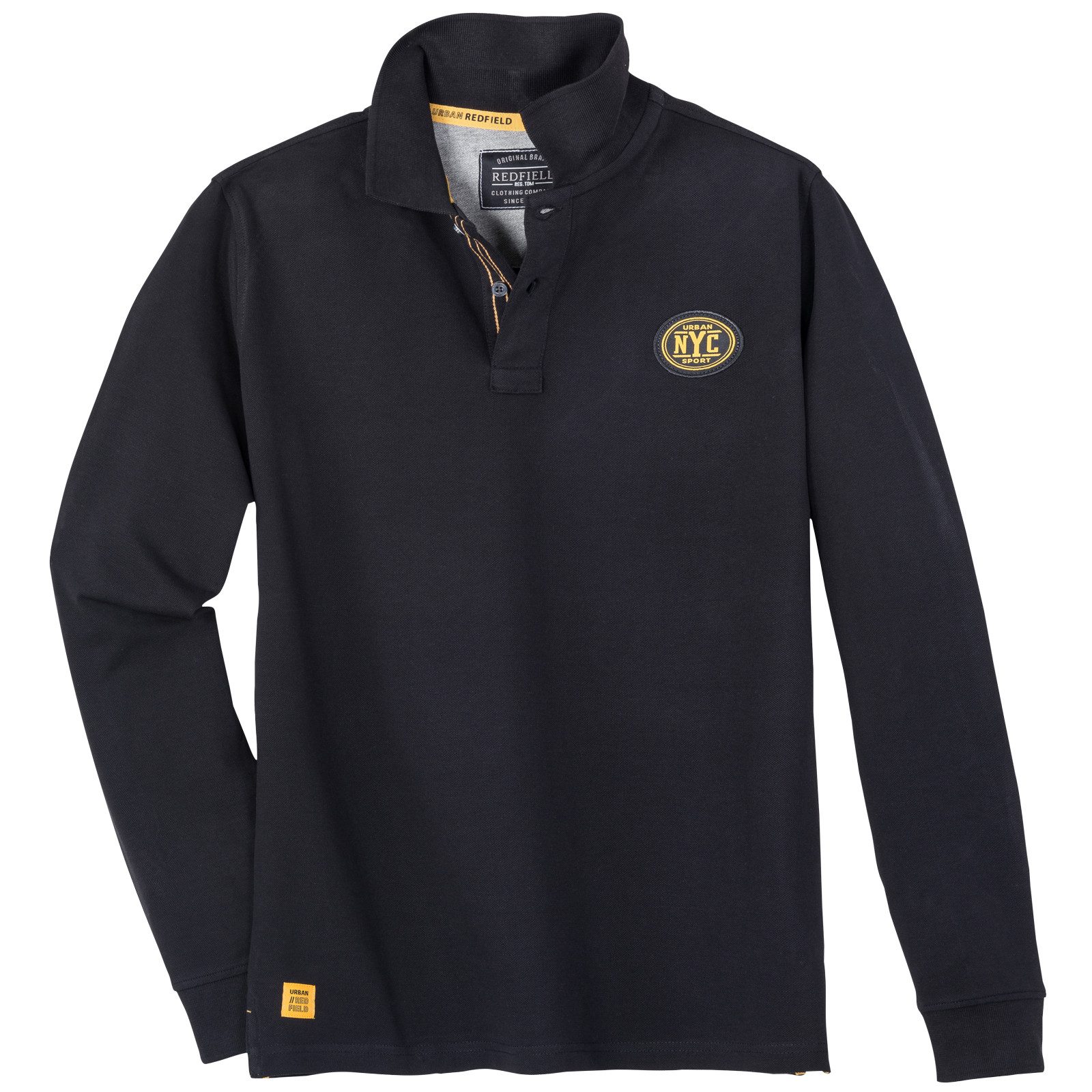 redfield Langarm-Poloshirt Redfield Übergrößen Langarm-Polo schwarz modisch