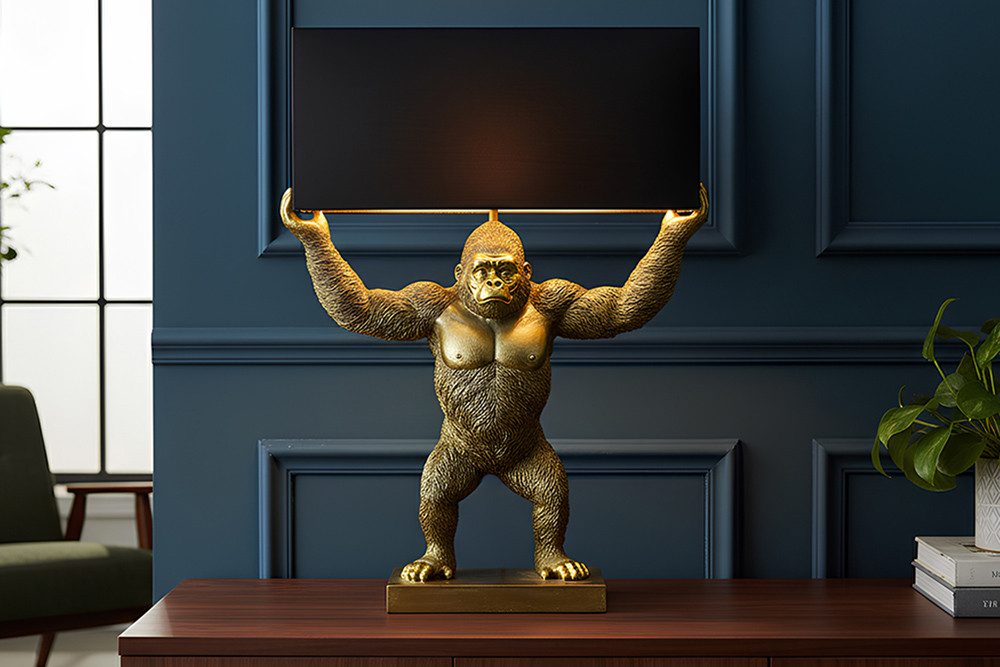 riess-ambiente Tischleuchte KING APE 70cm schwarz/gold - Stoff, Affe, Skulptur, Gorilla, handmade, Ein-/Ausschalter, ohne Leuchtmittel, Statement Dekoleuchte - ideal für Sideboards, Konsolen od. Nachttische