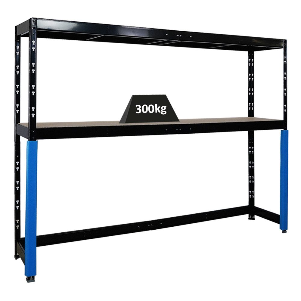 PROREGAL® Schwerlastregal Garagenregal HERCULES HxBxT 180x240x50cm Schwarz, Unterfahrbar 2 Lagerebenen mit je 300kg Fachlast