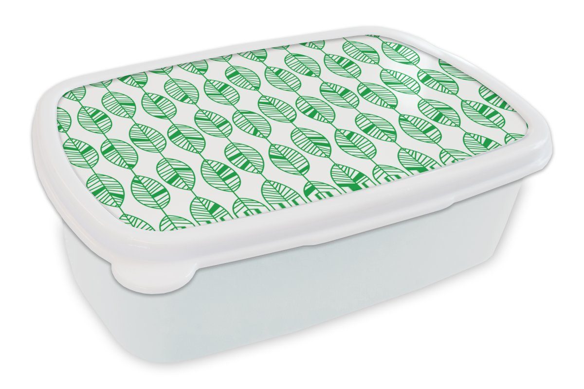 MuchoWow Lunchbox Muster - Blatt - Grün, Kunststoff, (2-tlg), Brotbox für Kinder und Erwachsene, Brotdose, für Jungs und Mädchen weiß