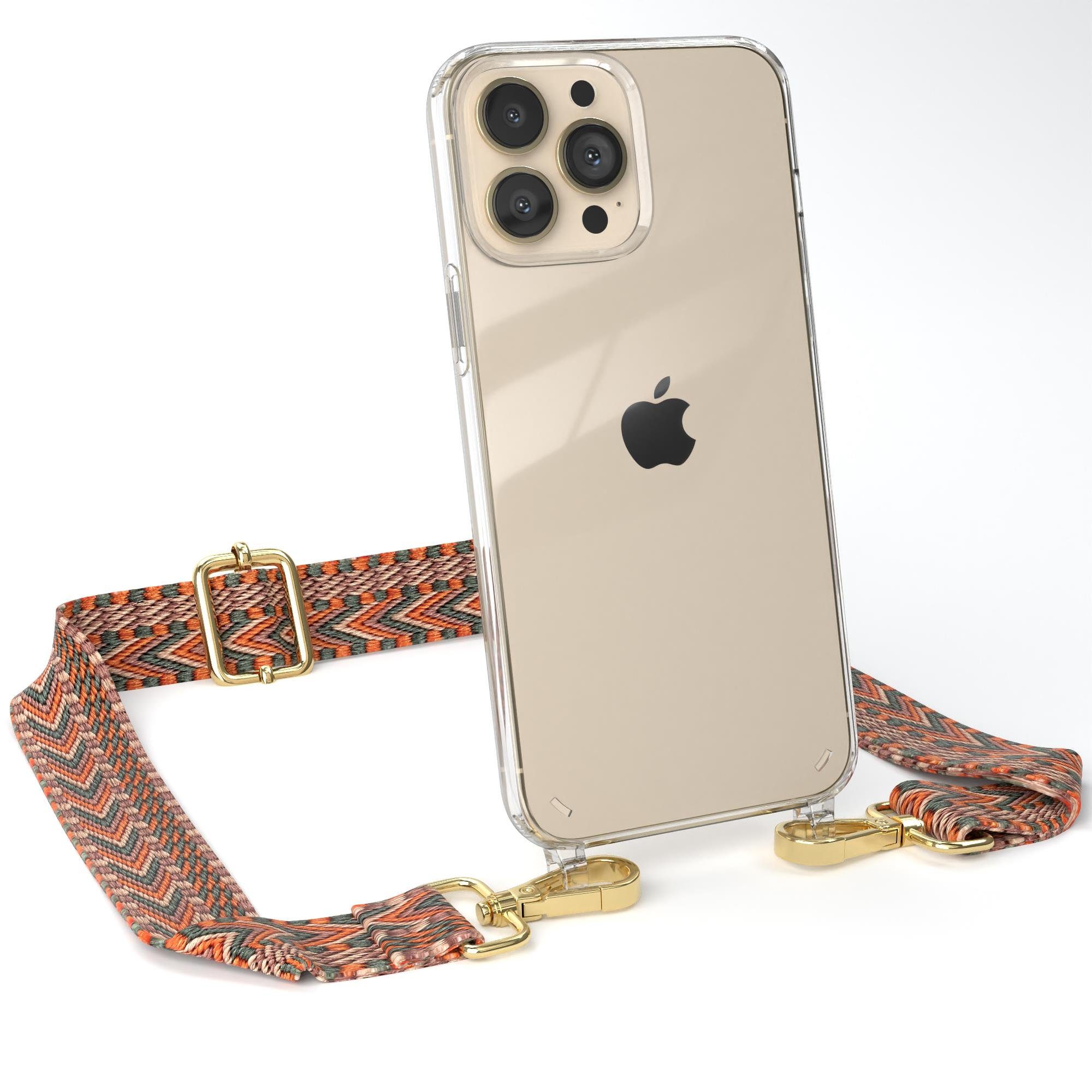EAZY CASE Handykette Boho Umhängeband für Apple iPhone 13 Pro Max 6,7 Zoll, Festivaltasche für Handy zum Umhängen Flechtband Bunte Hülle Grün