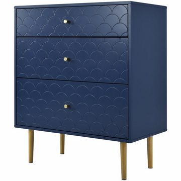 WISHDOR Kommode Sideboard (Fischschuppenmuster 75*40*89cm Marineblau)