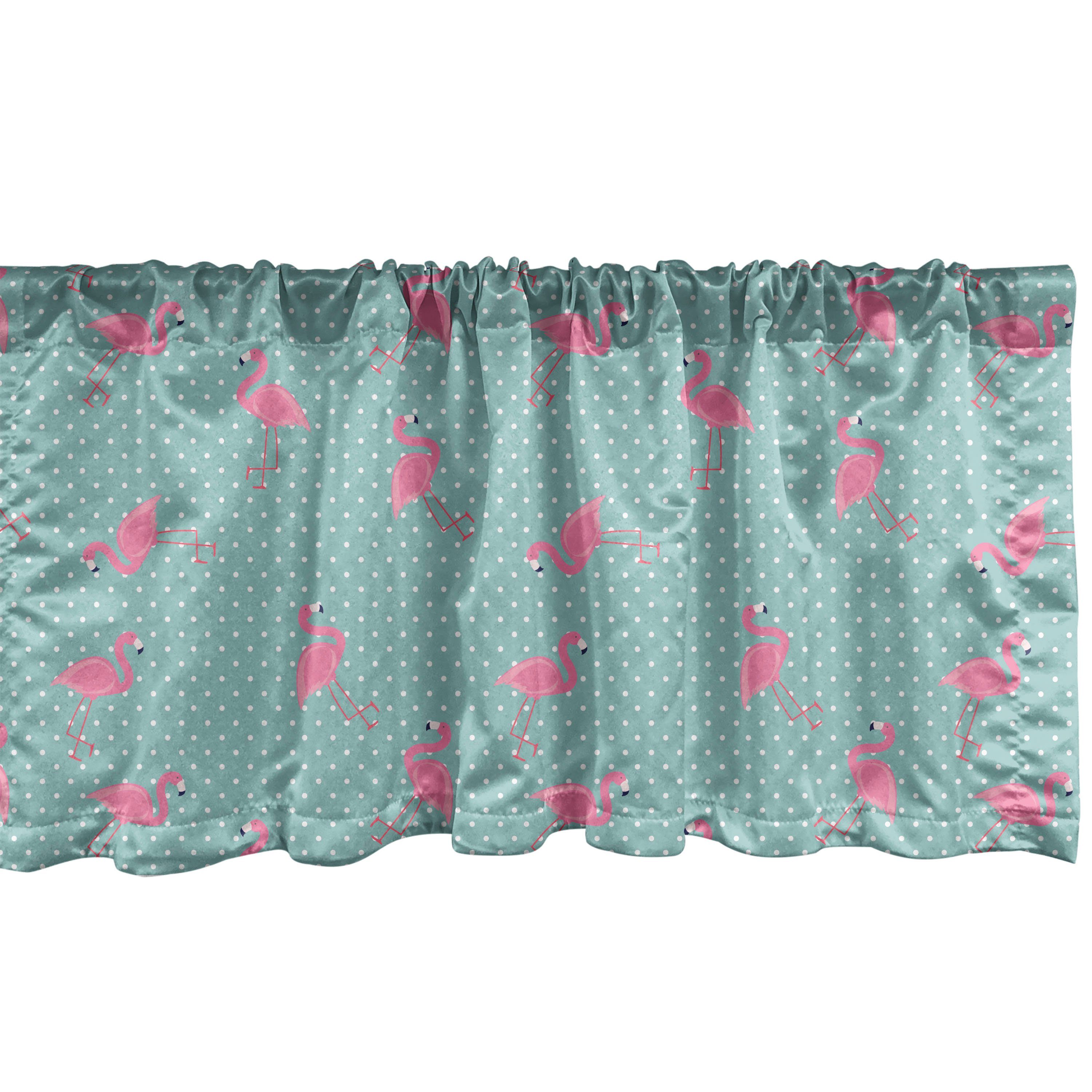 Vorhang Flamingo Stangentasche, Volant Dekor Tupfen für Scheibengardine Abakuhaus, Microfaser, Schlafzimmer Küche Szene Retro mit