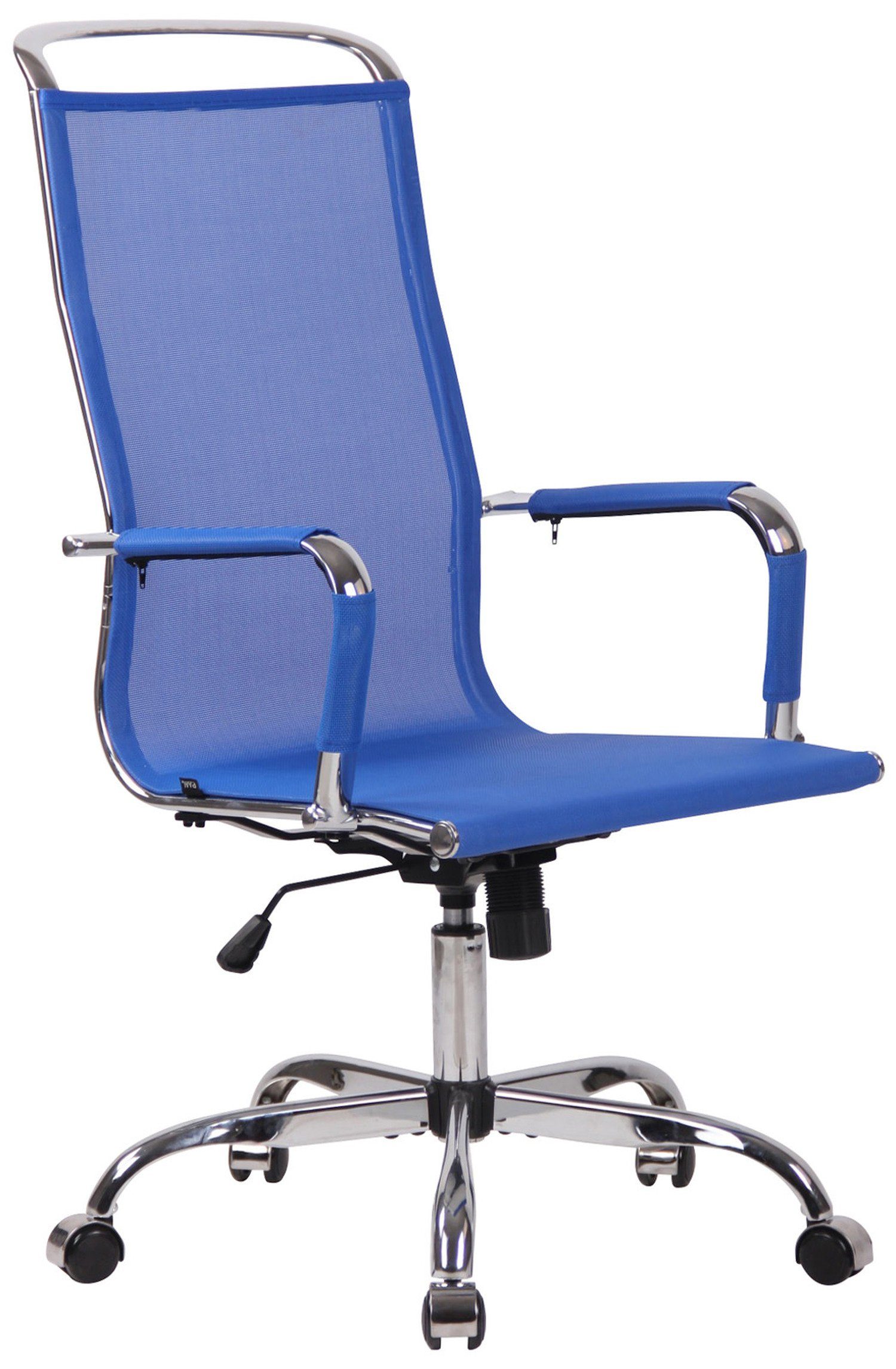 TPFLiving Bürostuhl Brand mit bequemer ergonomisch geformter Rückenlehne (Schreibtischstuhl, Drehstuhl, Chefsessel, Gamingstuhl), Gestell: Metall chrom - Sitzfläche: Netzbezug blau