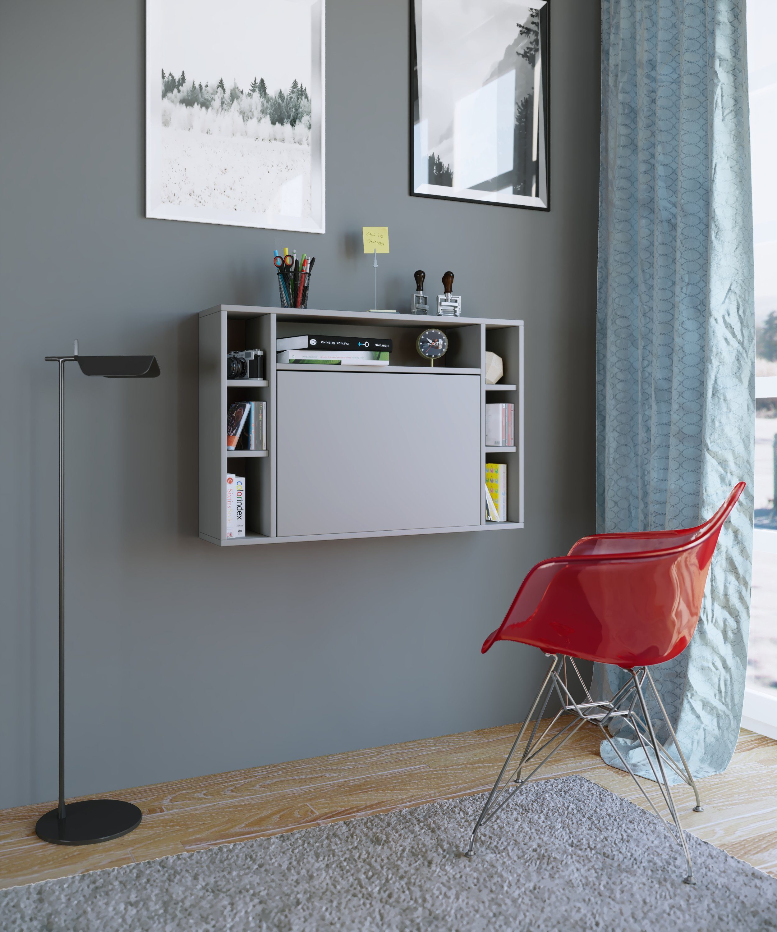 VCM Schreibtisch Wandila Computertisch B. 90 x T. 20 x H. 60 cm, Klapptisch mit 1 Tür, Wandmontage, fürs Homeoffice Büro – Bild 5 von 5