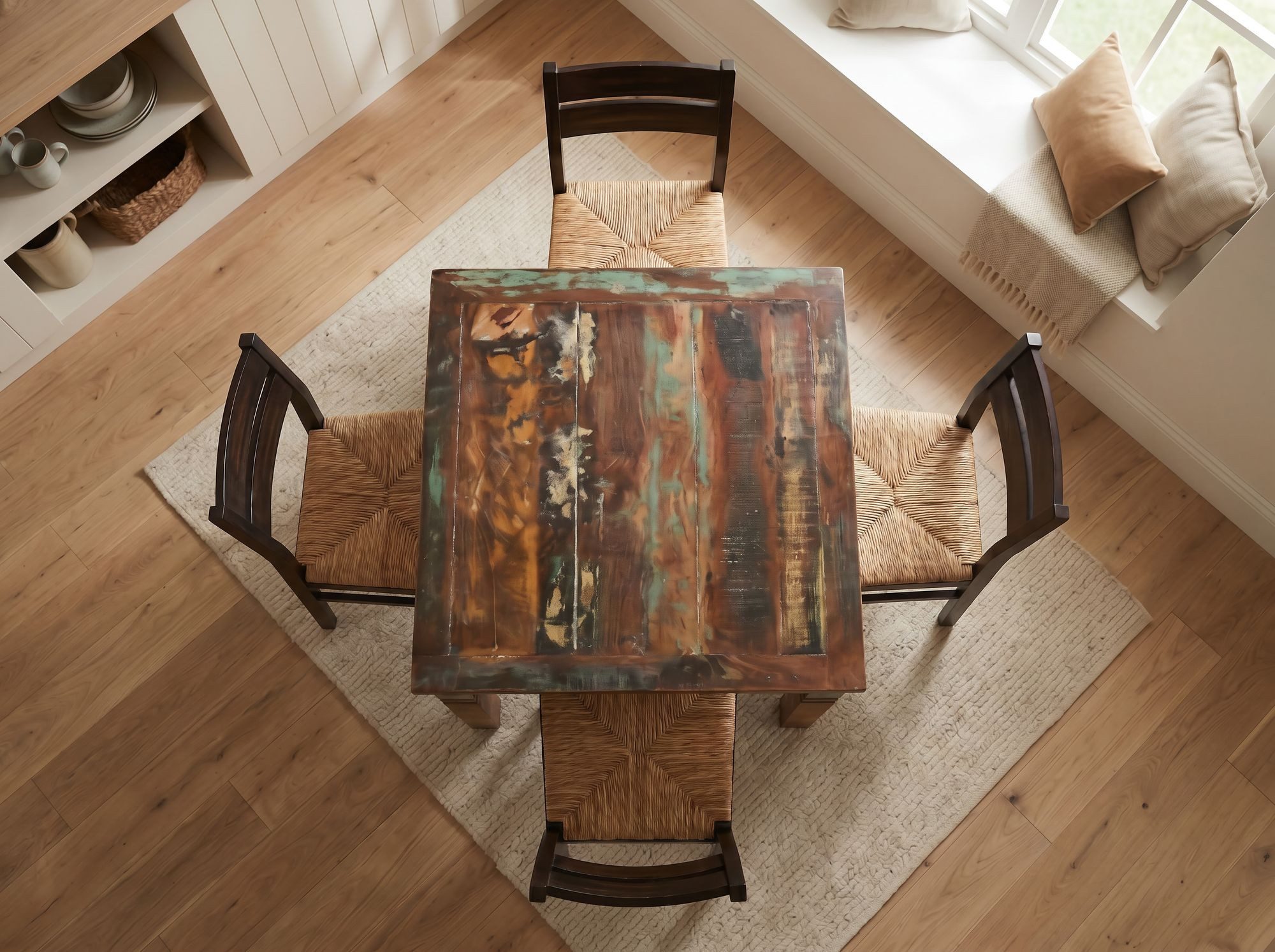 FineBuy Esstisch quadratisch 80 cm Mango Massivholz – Quadratischer Shabby Chic Tisch im Bootsholz Design, Landhaus Esszimmertisch massiv, Küchentisch für 4 Per – Bild 4 von 5