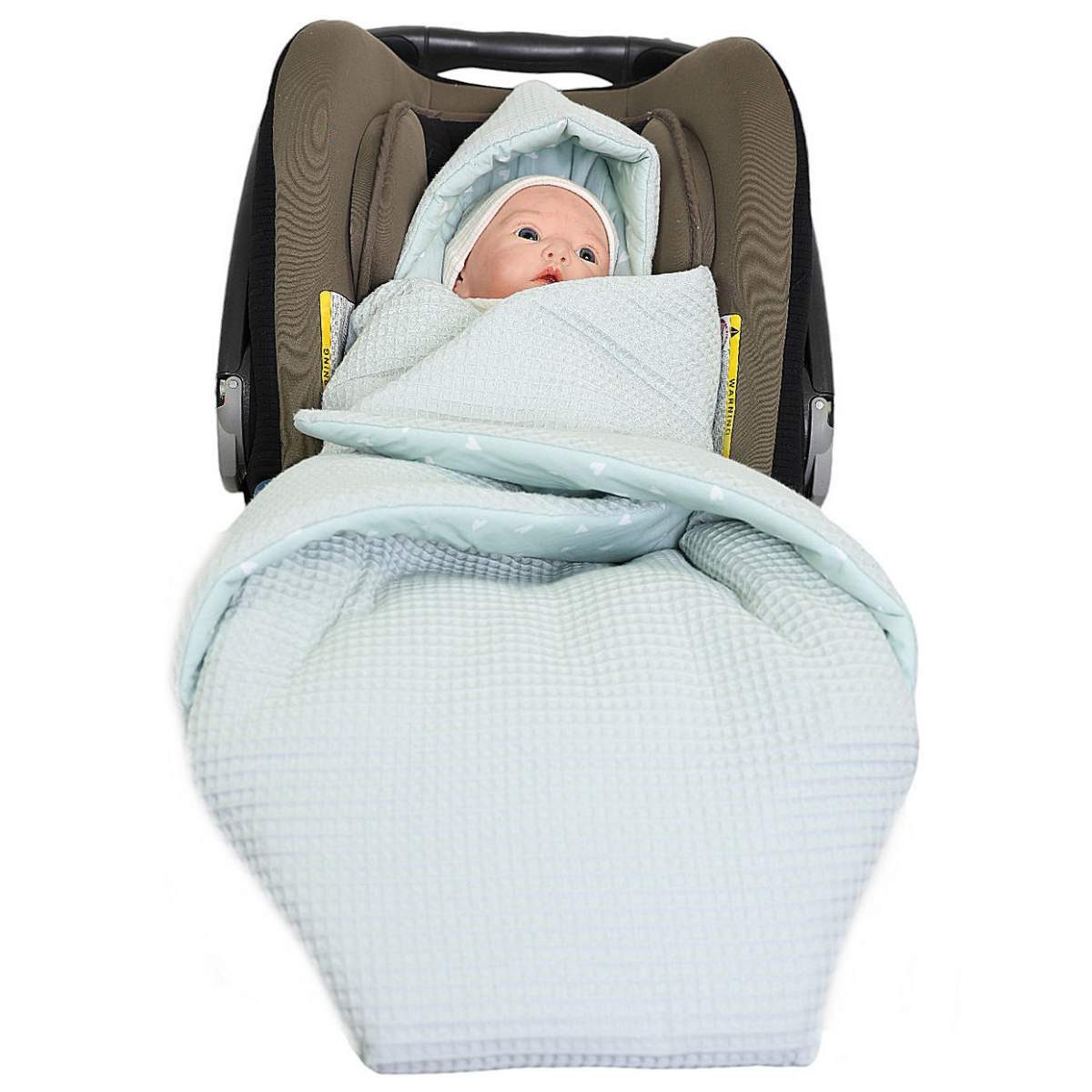 Babydecke Einschlagdecke Waffelmuster graublau/Herzen pastellgrün, HOBEA-Ge günstig online kaufen