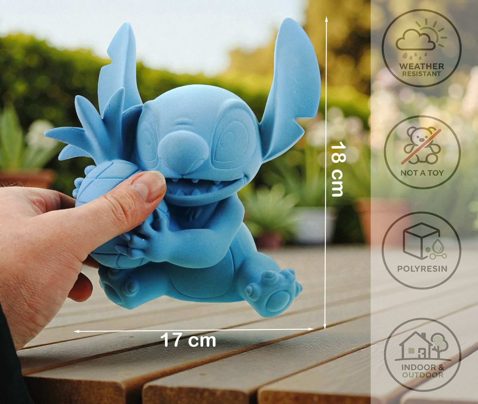 Disney Gartenfigur Stitch blau beflockt 18x17 cm Offiziell lizenzierte Disney Dekofigur