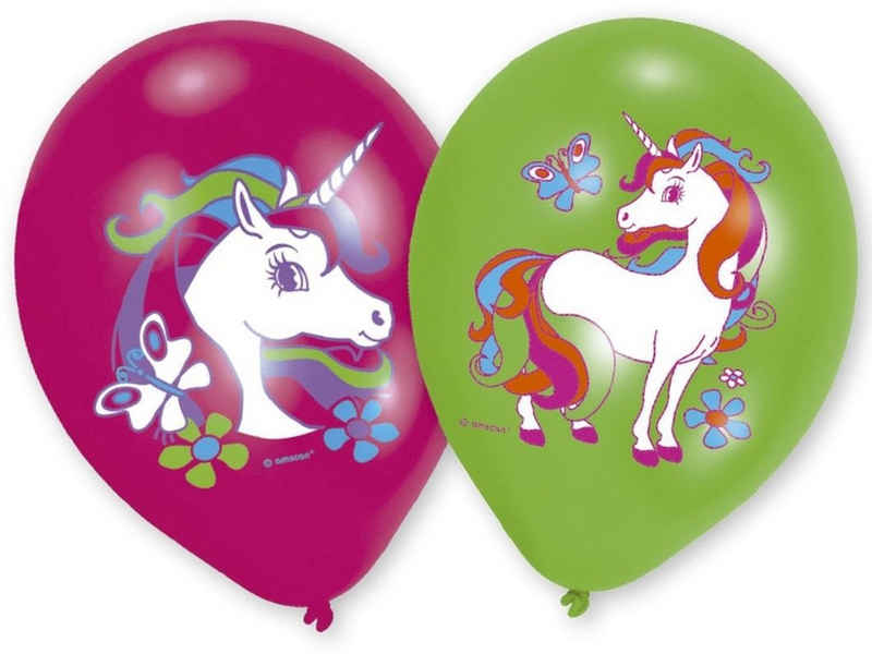 unicorn Uhr Luftballon Einhorn - pink/grün, 6 Stück
