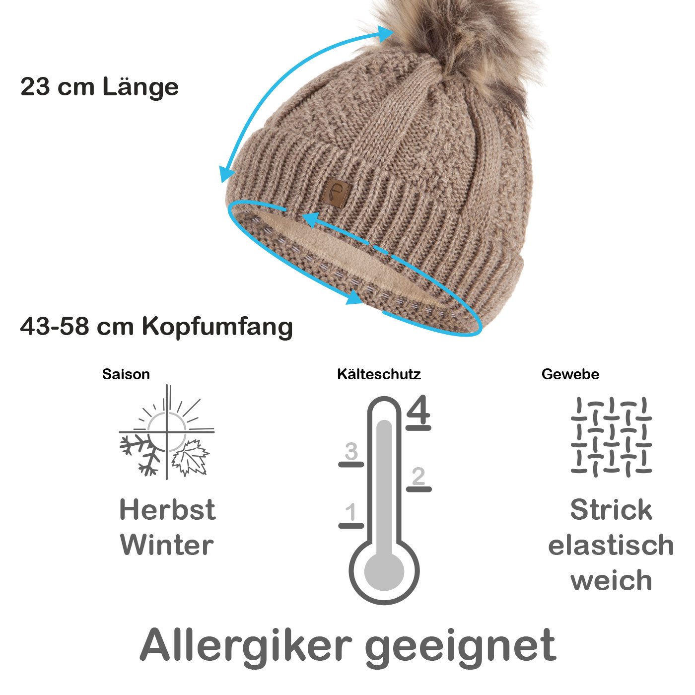 Faera Bommelmütze Wintermütze Damen Herren Mütze Beanie Haube gefüttert Bommelmütze 13