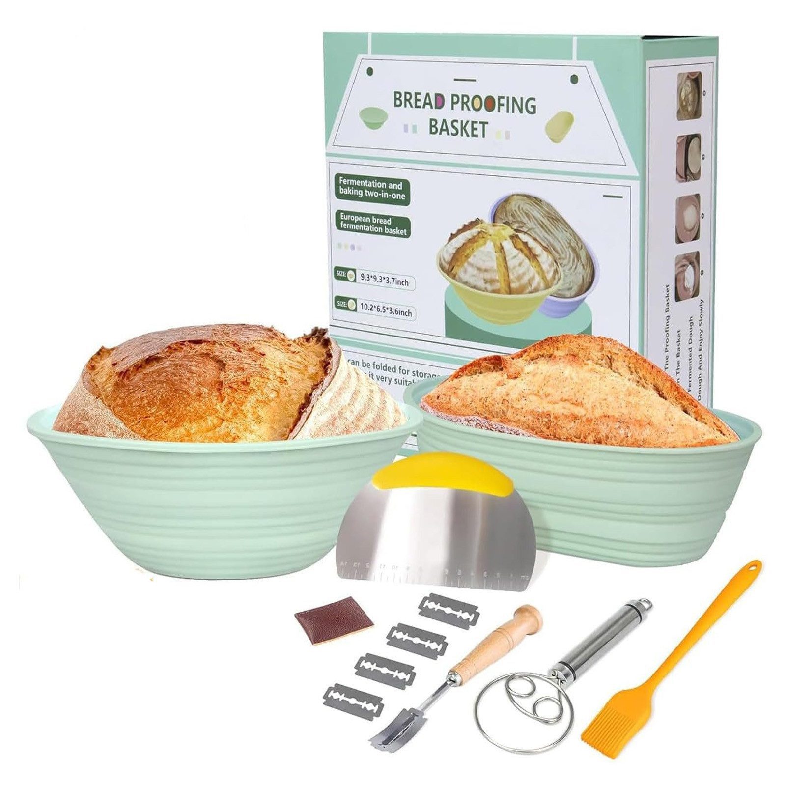 BlingBin Gärkorb 12-teiliges Faltbare Gärkörbchen für Brotbacken, Sauerteig Starter Set, (12er Set 2-tlg), Komplettset für die Brotherstellung – Ideal für Anfänger & Profis