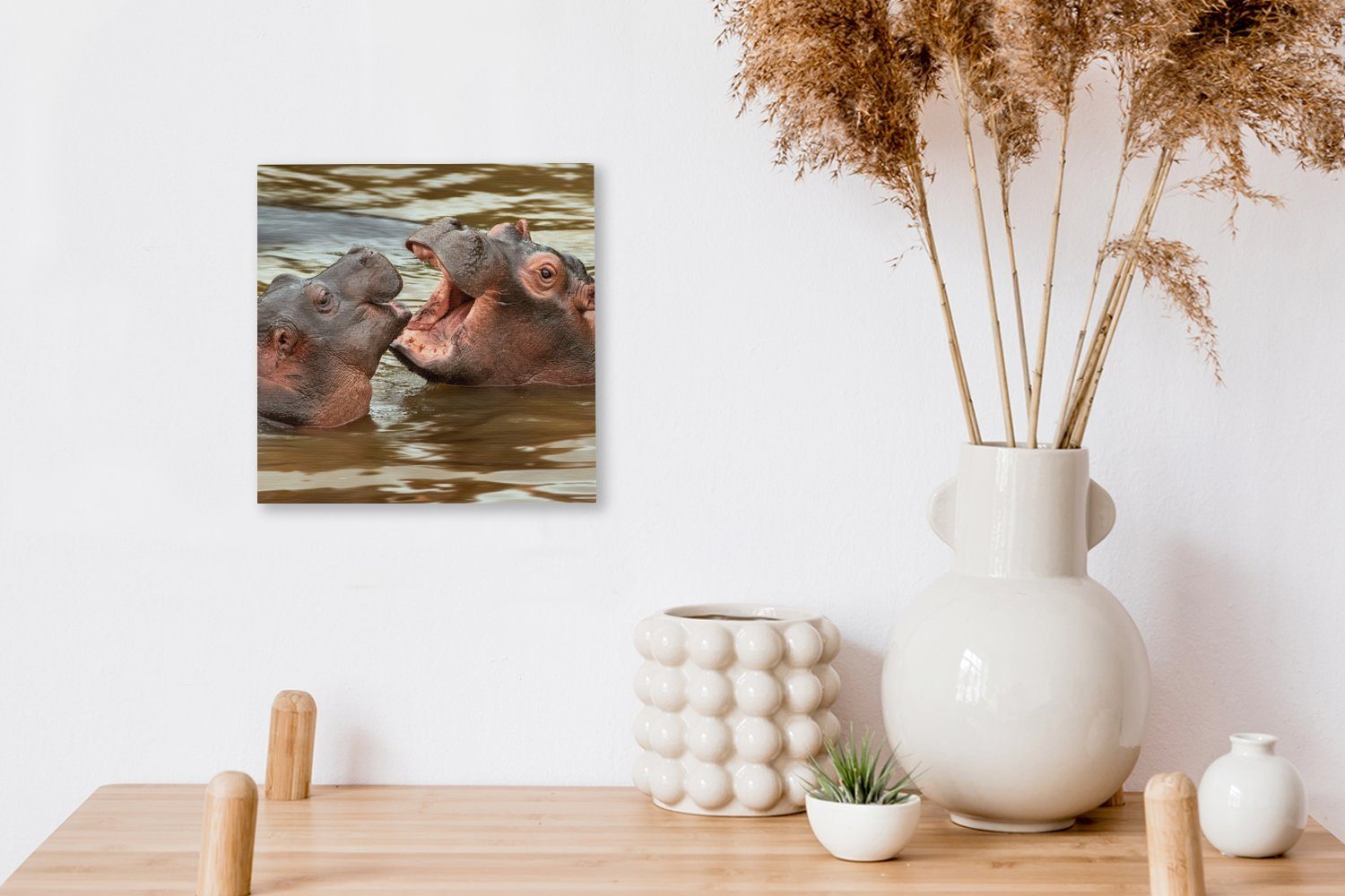 Leinwandbild Bilder OneMillionCanvasses® Leinwand Tiere - Nilpferd Wasser, Wohnzimmer - St), (1 Schlafzimmer für