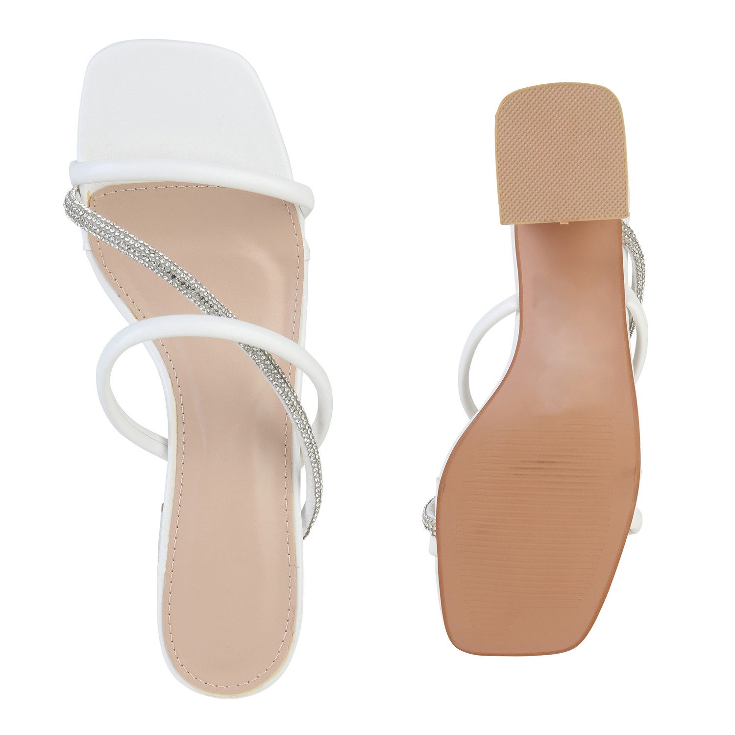 VAN HILL 841540 Sandalette Damen Pantoletten Sandaletten Strass Blockabsatz Freizeit