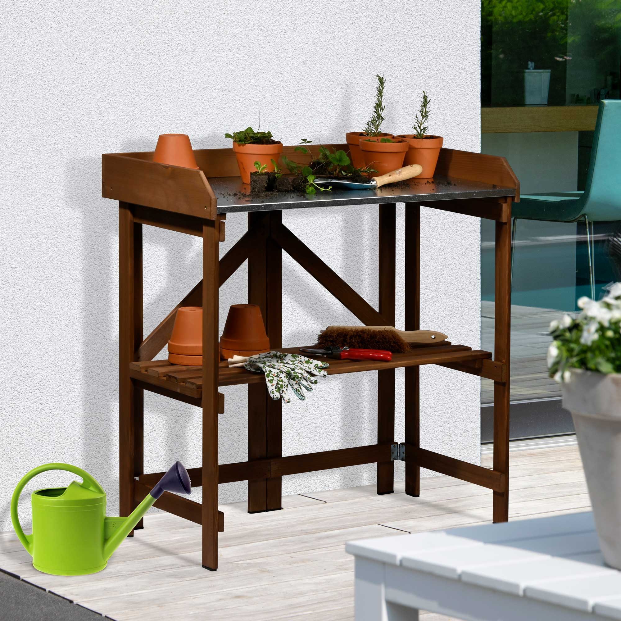 dobar Pflanztisch faltbar mit Ablage, Dunkelbraun
