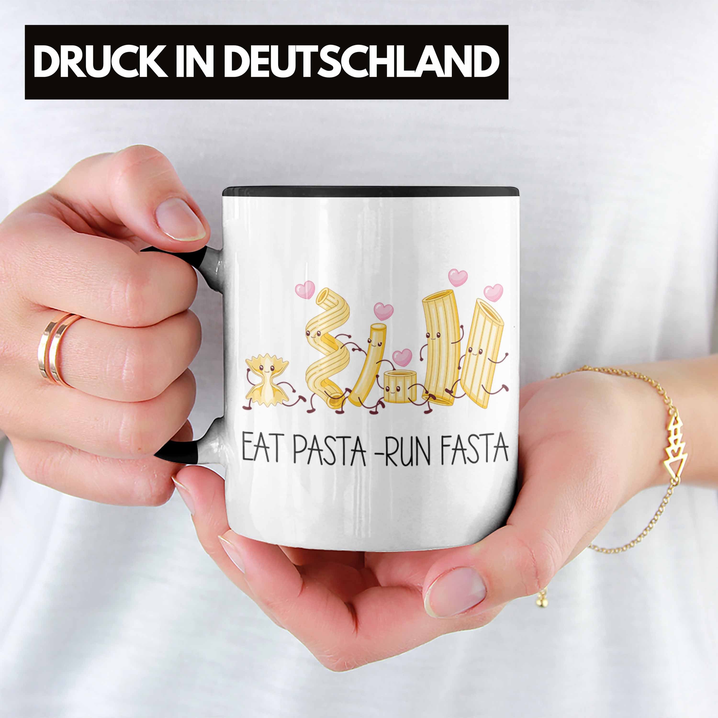 Trendation Tasse Eat Pasta Tasse Run Italiener Spruc Fasta Geschenk Schwarz