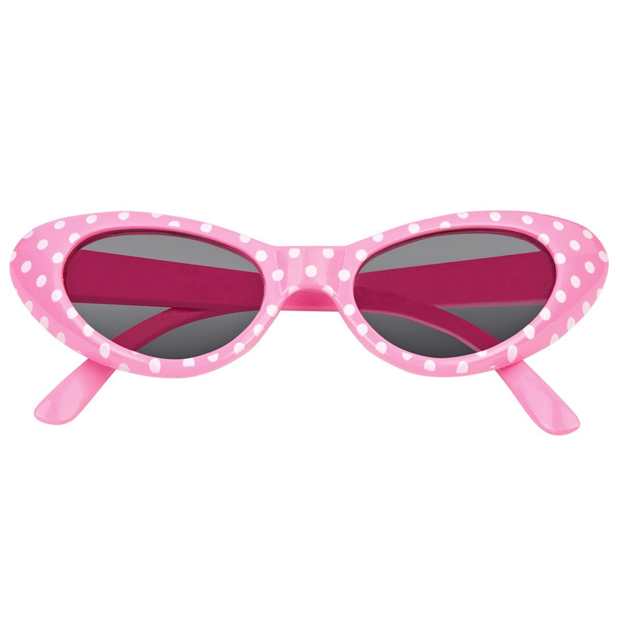 Das Kostümland Verkleidungsmaske Cat Eye Brille Sandy mit Punkten, Rosa Weiß